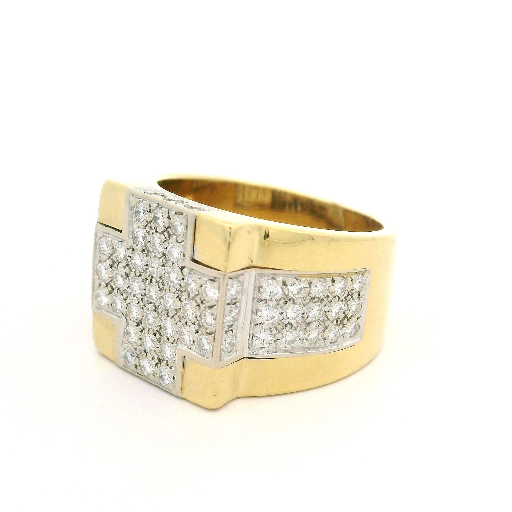 Wempe 18k Yellow & White Gold 1.10ctw Diamond Cross 14.4mm Wide Band Ring For Sale 9