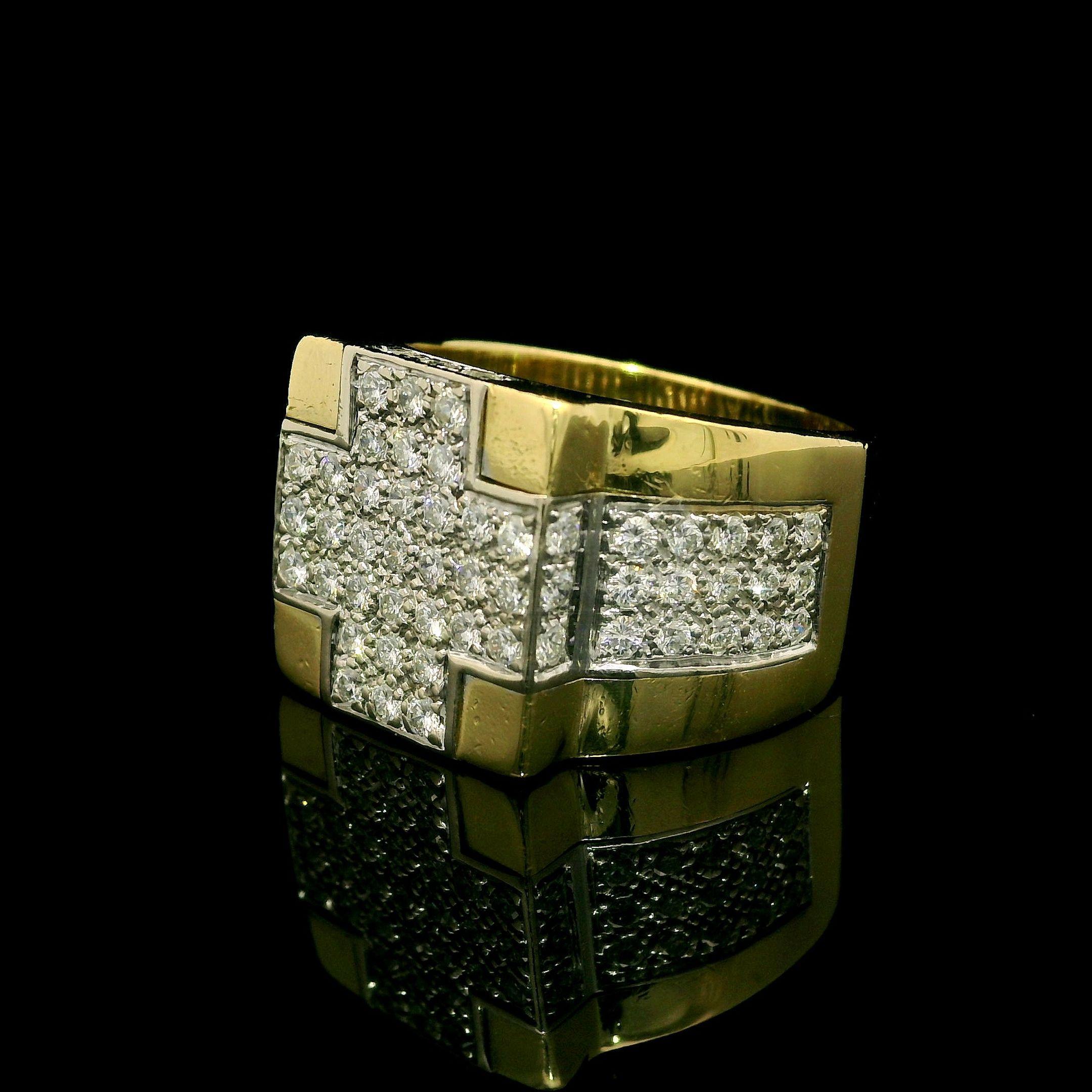 Brilliant Cut Wempe 18k Yellow & White Gold 1.10ctw Diamond Cross 14.4mm Wide Band Ring For Sale