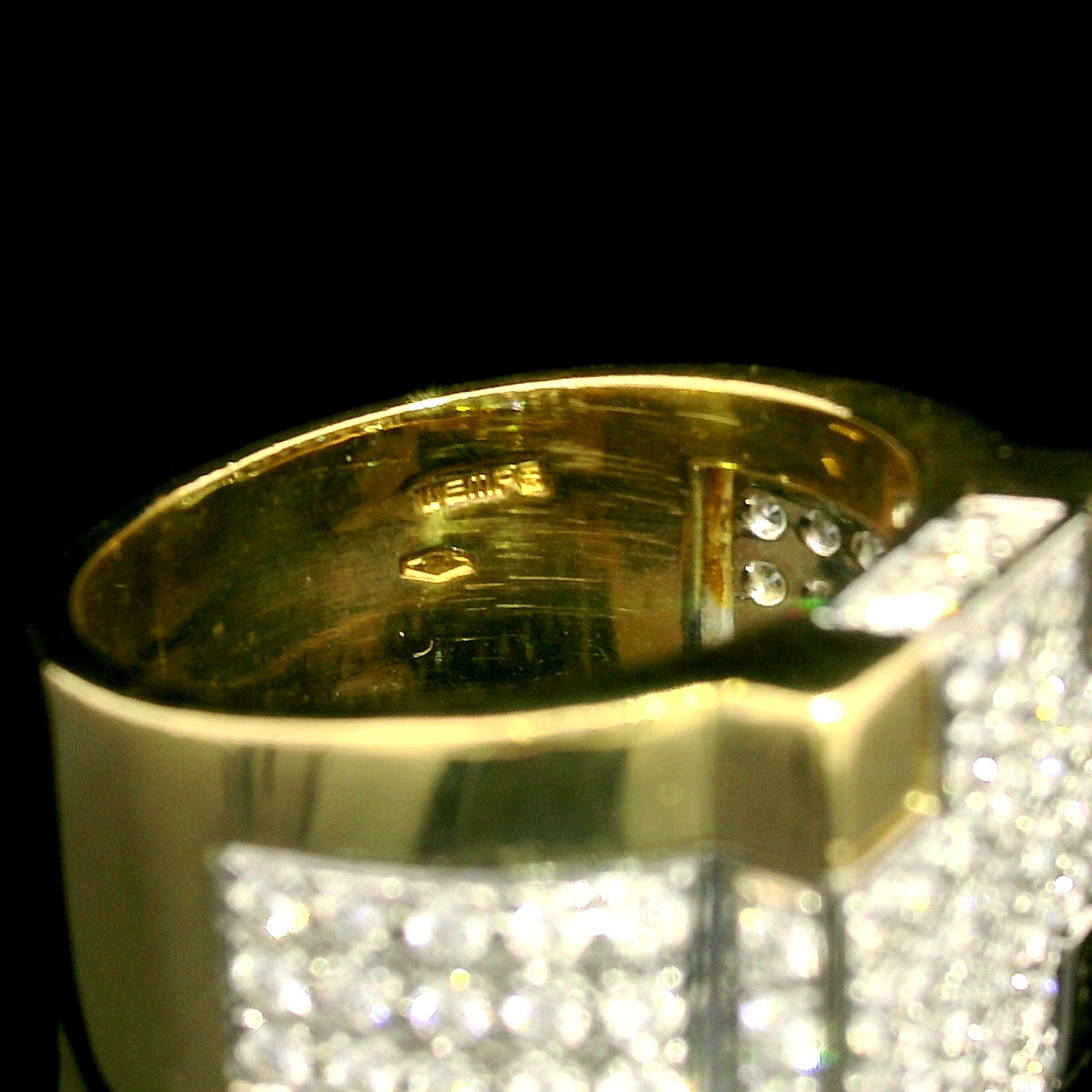 Wempe 18k Yellow & White Gold 1.10ctw Diamond Cross 14.4mm Wide Band Ring In Excellent Condition For Sale In Montclair, NJ