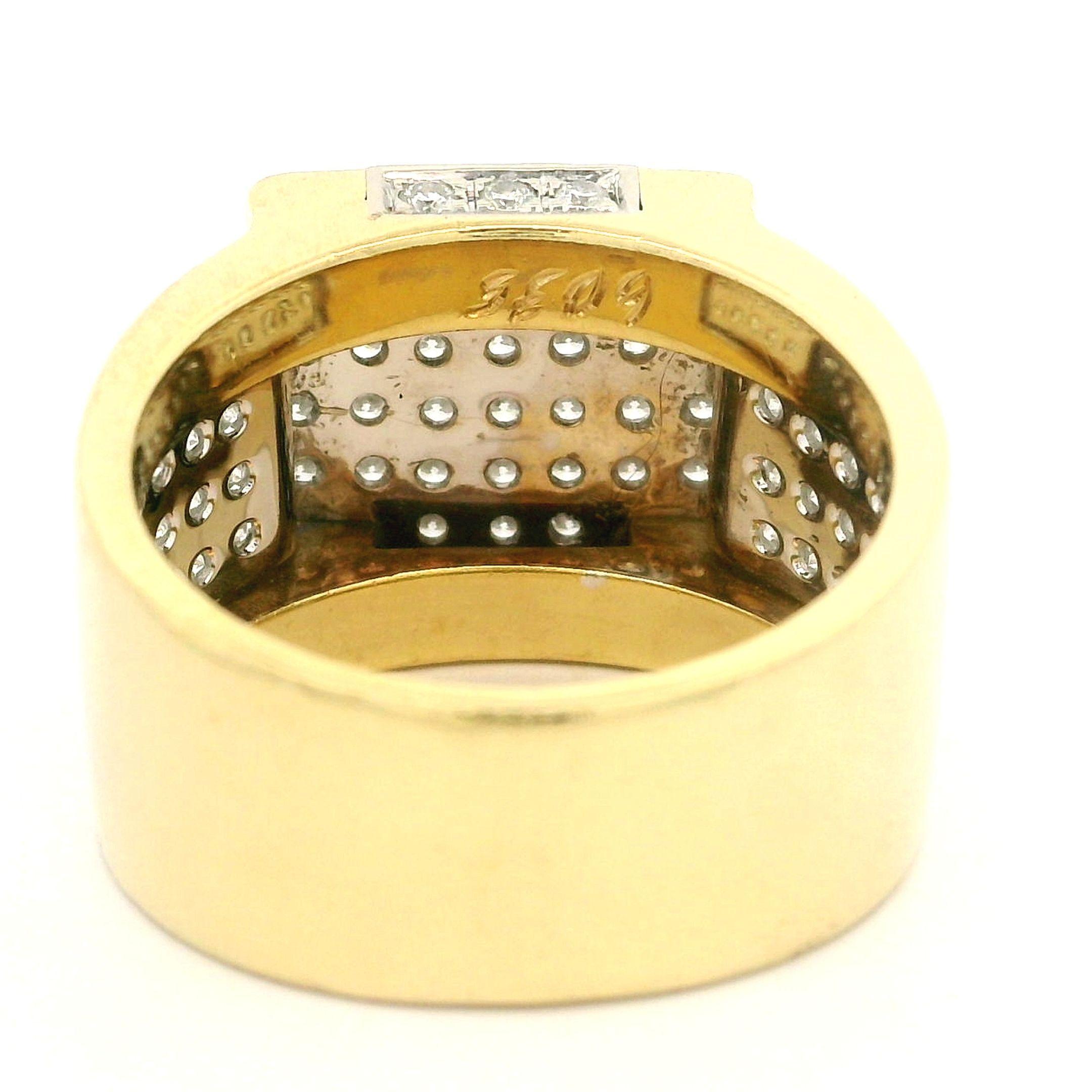 Women's or Men's Wempe 18k Yellow & White Gold 1.10ctw Diamond Cross 14.4mm Wide Band Ring For Sale