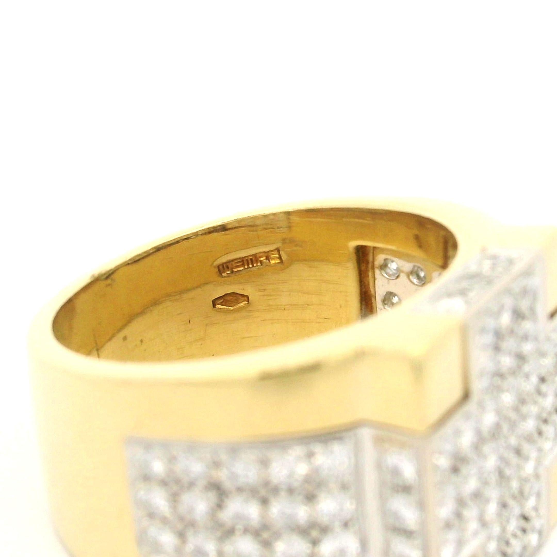Wempe 18k Yellow & White Gold 1.10ctw Diamond Cross 14.4mm Wide Band Ring For Sale 1