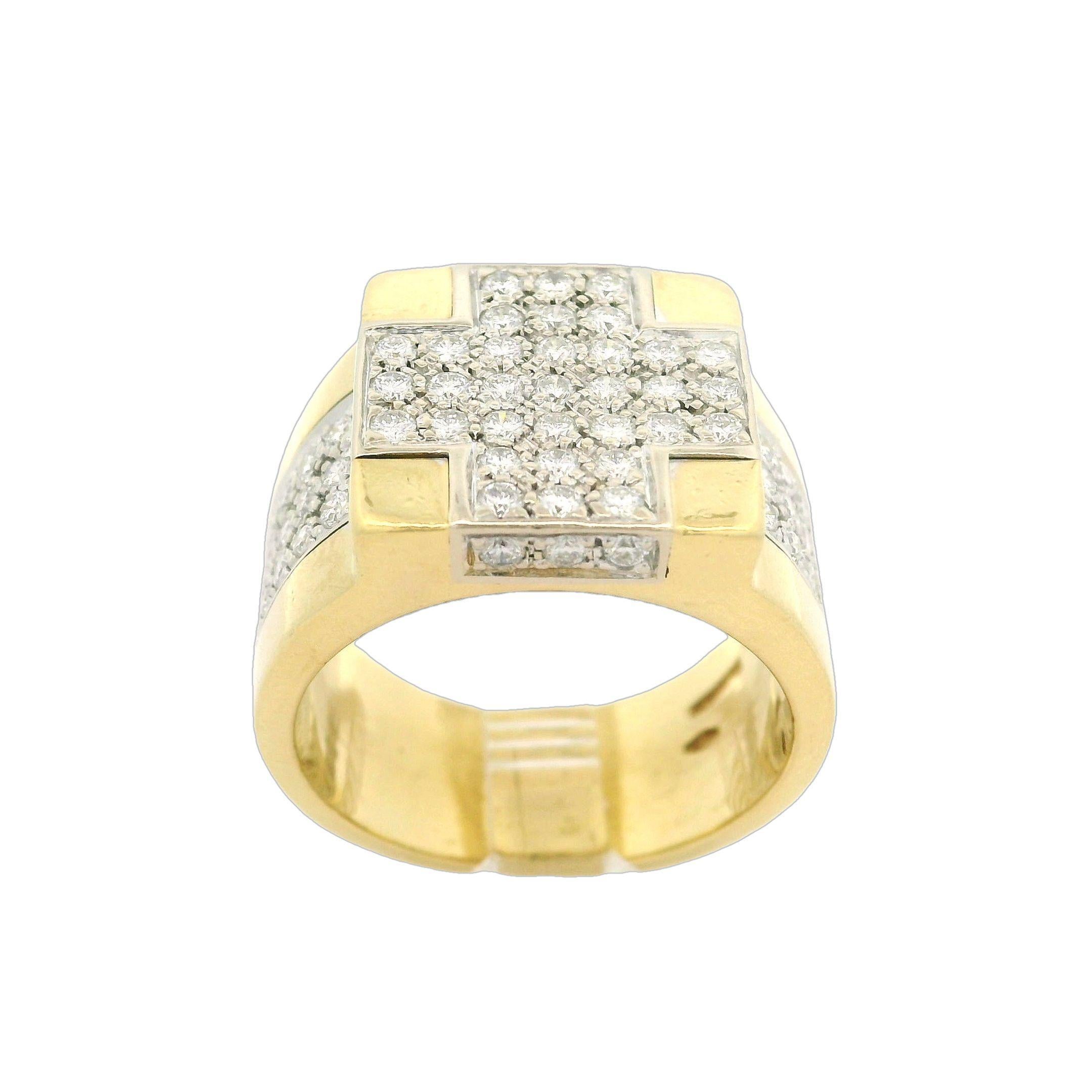 Wempe 18k Yellow & White Gold 1.10ctw Diamond Cross 14.4mm Wide Band Ring For Sale 2