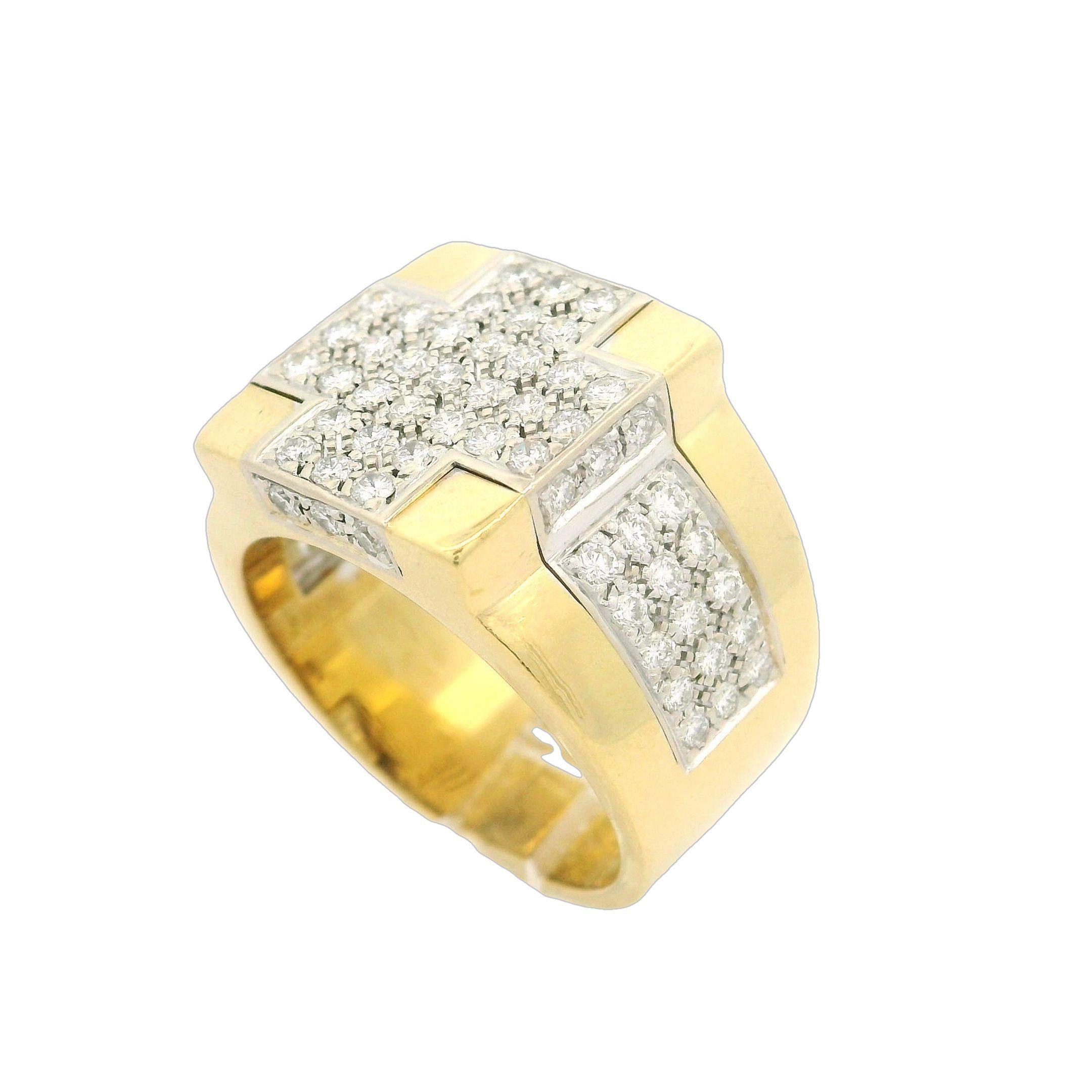 Wempe 18k Yellow & White Gold 1.10ctw Diamond Cross 14.4mm Wide Band Ring For Sale 3