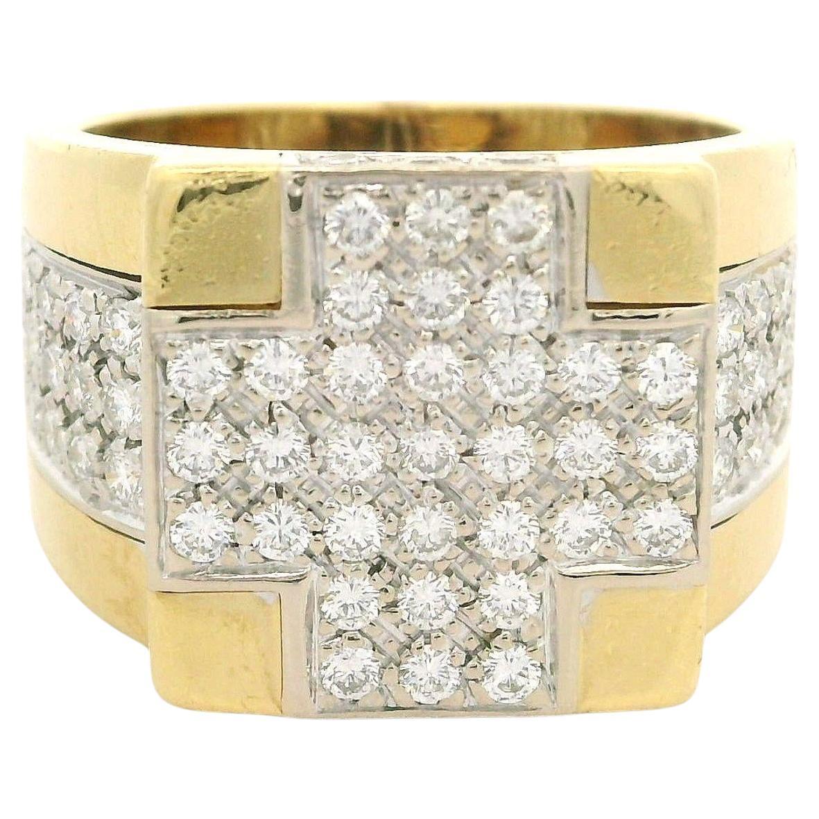 Wempe 18k Yellow & White Gold 1.10ctw Diamond Cross 14.4mm Wide Band Ring