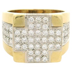 Wempe 18k Yellow & White Gold 1.10ctw Diamond Cross 14.4mm Wide Band Ring