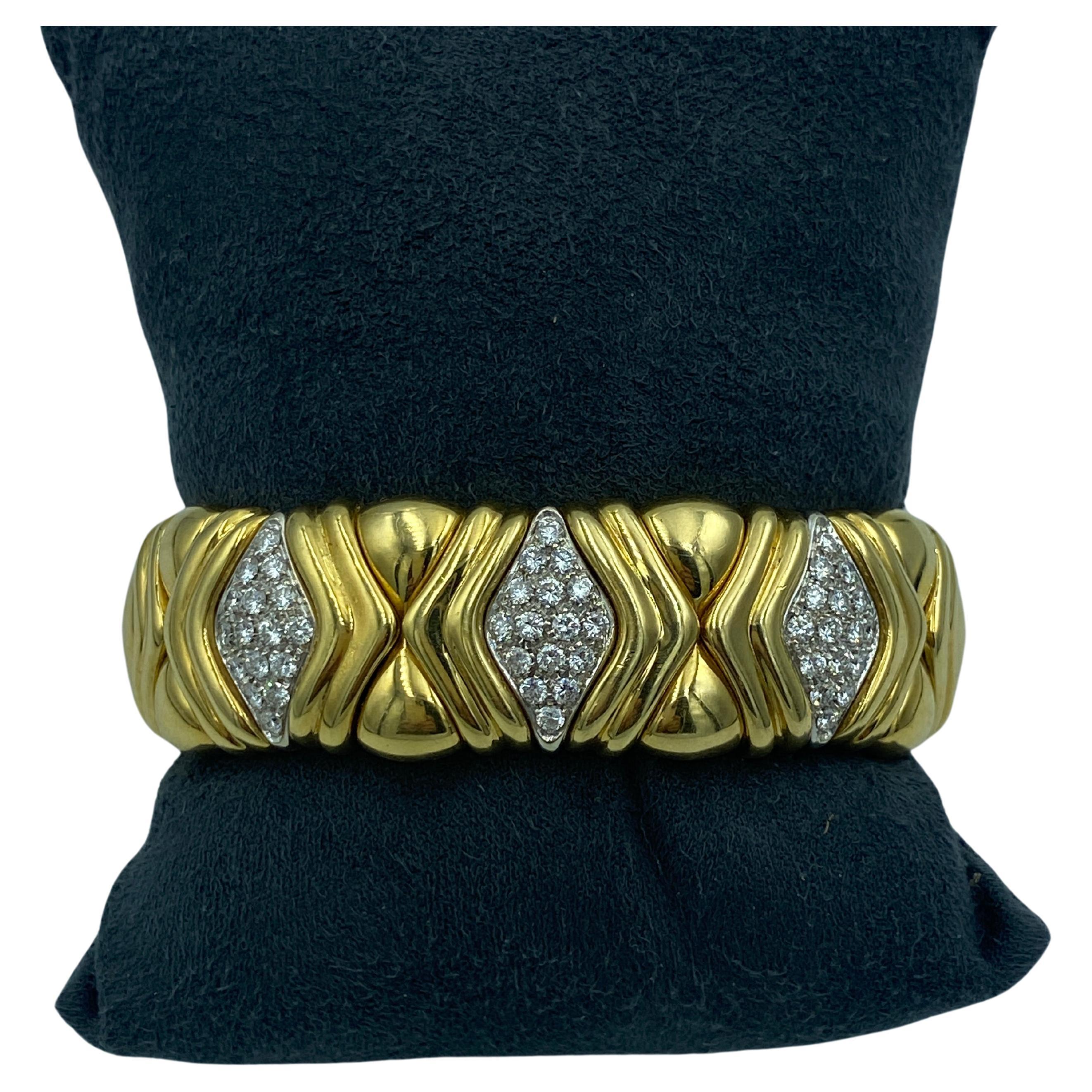 Wempe 1980s 18 k gold and diamond cuff For Sale