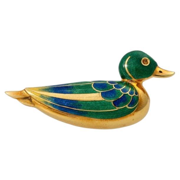 Wempe Brosche "Duck", Economically Green Blue Enamelled For Sale