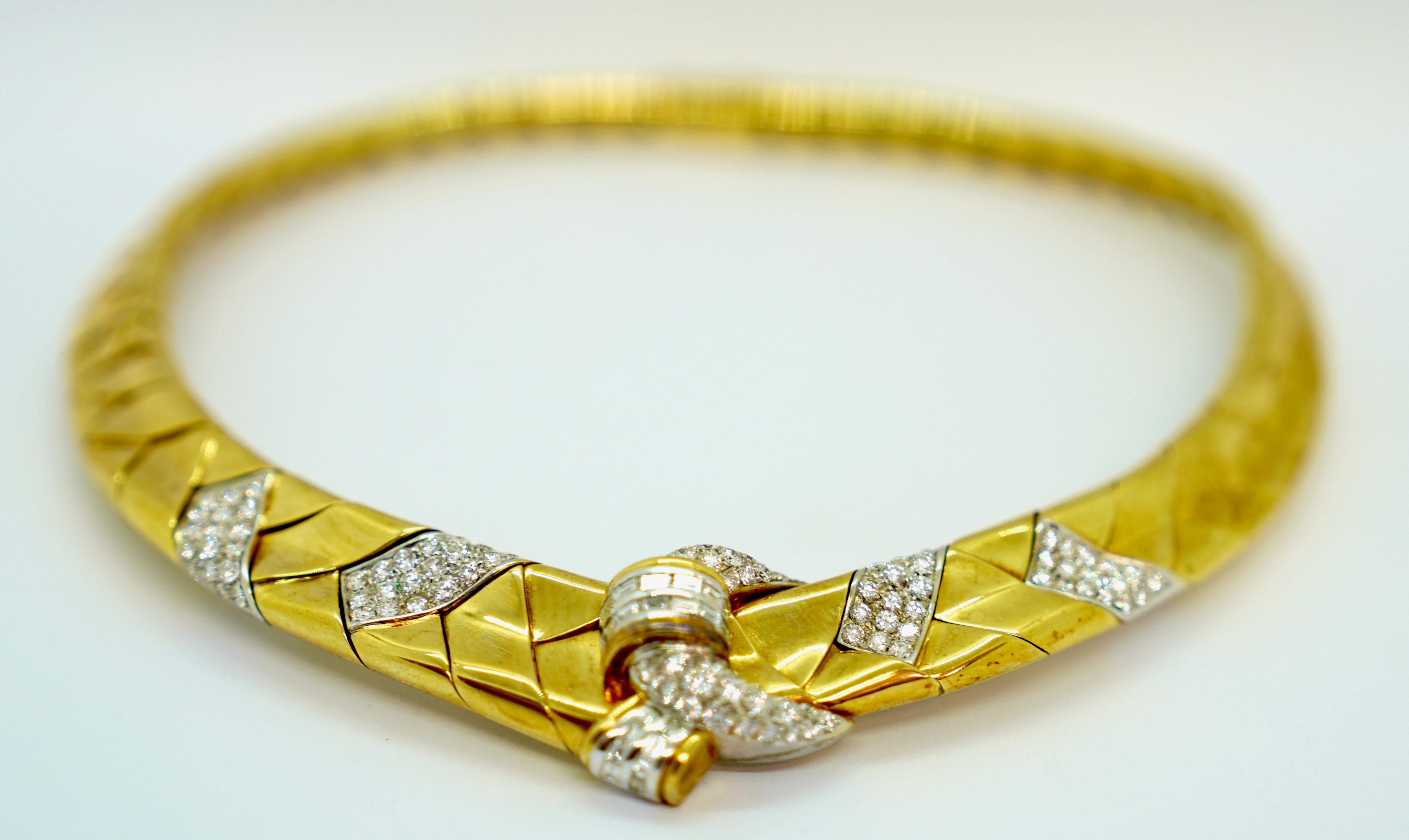 Wempe choker necklace in 18k yellow gold and white gold, 7.35ct Diamonds In Excellent Condition For Sale In Berlin, DE