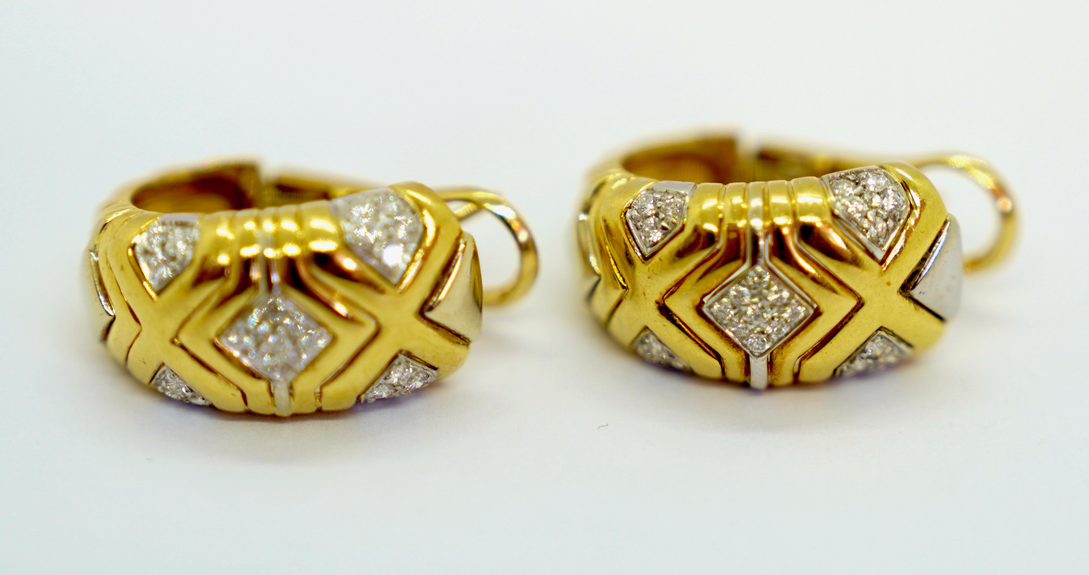 Round Cut Wempe Diamond Earrings in 18k yellow and white gold For Sale