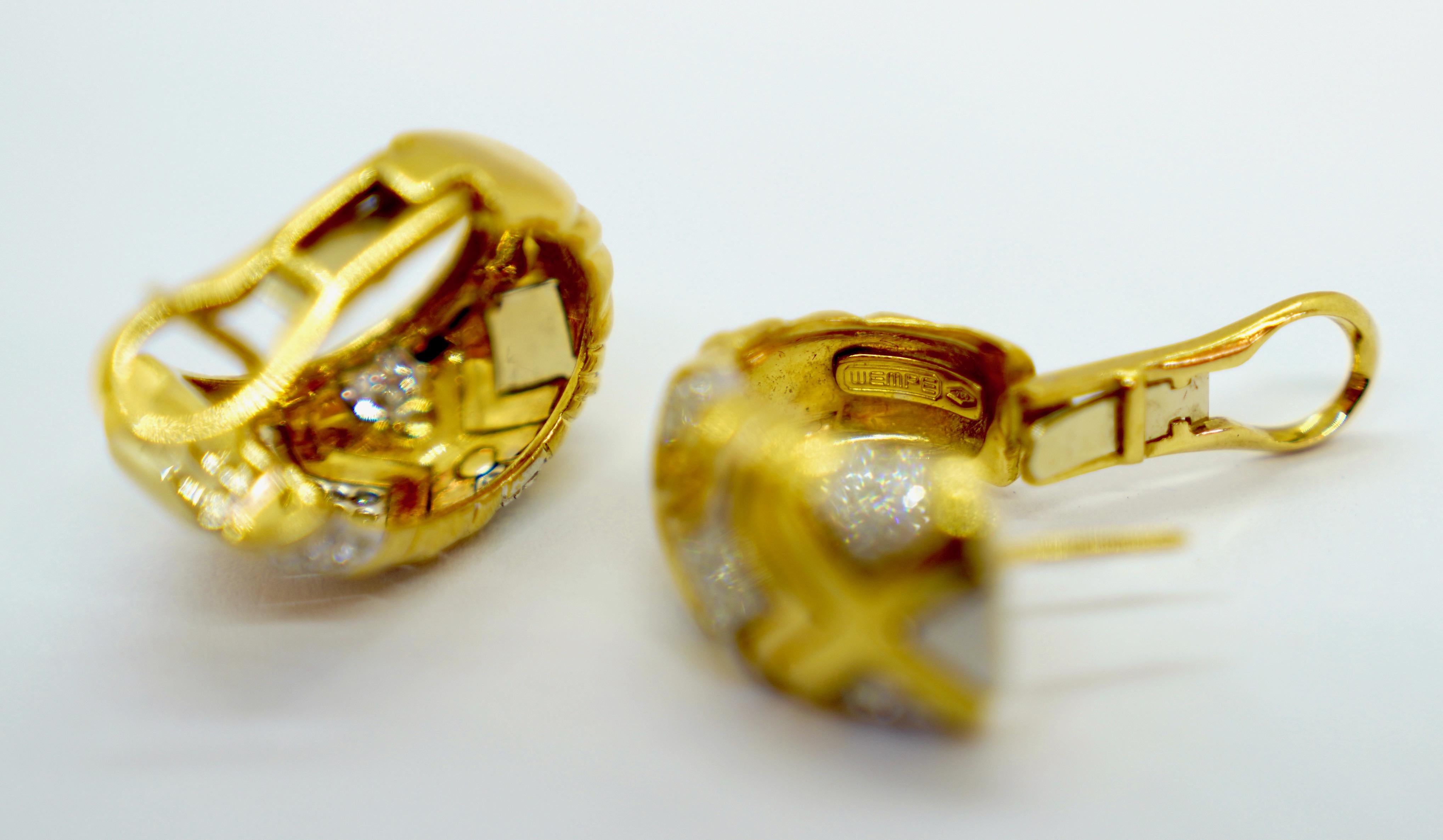 Wempe Diamond Earrings in 18k yellow and white gold For Sale 1