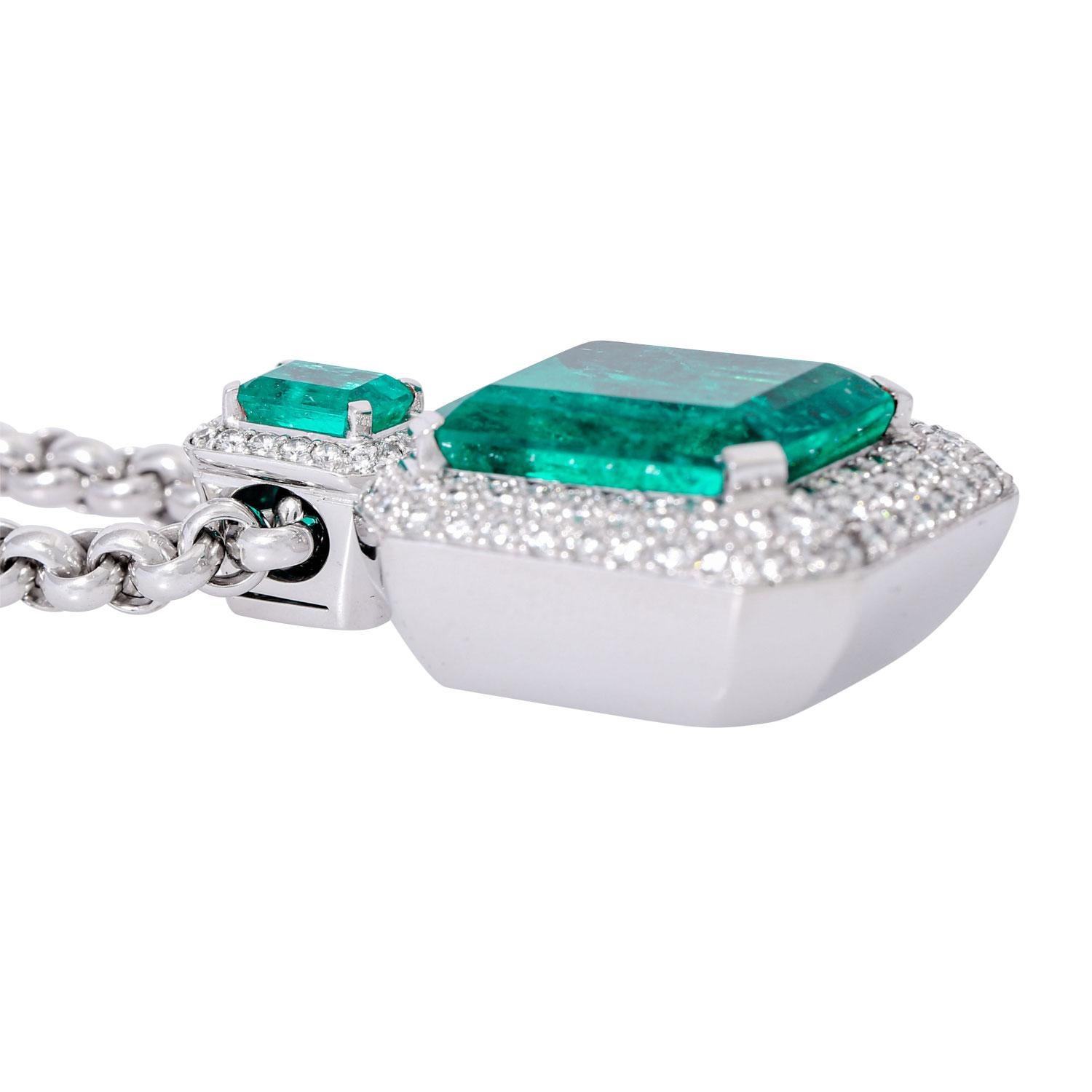 WEMPE-Halskette mit Smaragden und Diamanten (Smaragdschliff) im Angebot