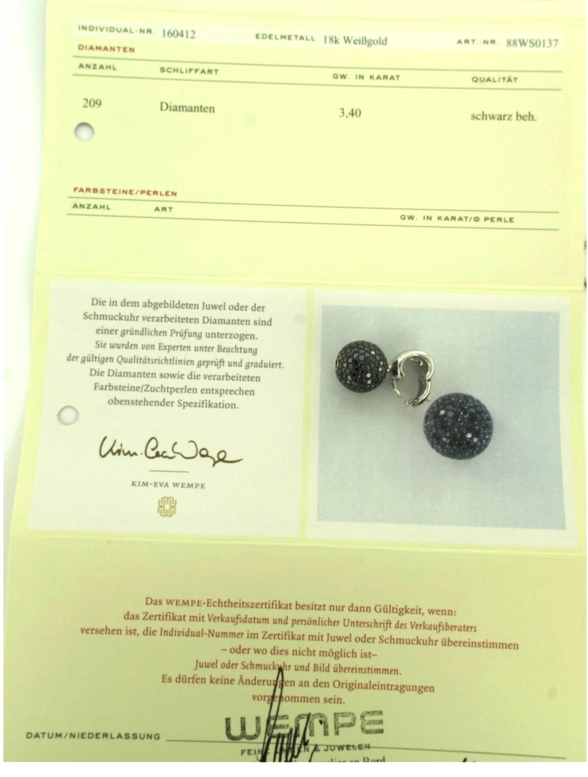 WEMPE-Anhänger mit schwarzen Diamanten im Brillantschliff bis zu 3,20 Karat 18 Karat Weißgold im Zustand „Hervorragend“ im Angebot in The Hague, ZH