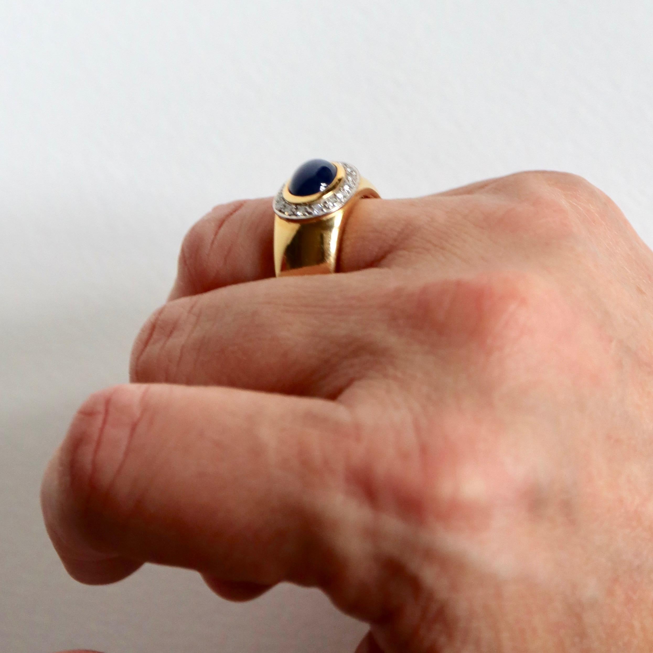 Wempe Ring in 18 Carat Yellow and White Gold Sapphire Cabochon and Diamonds 13