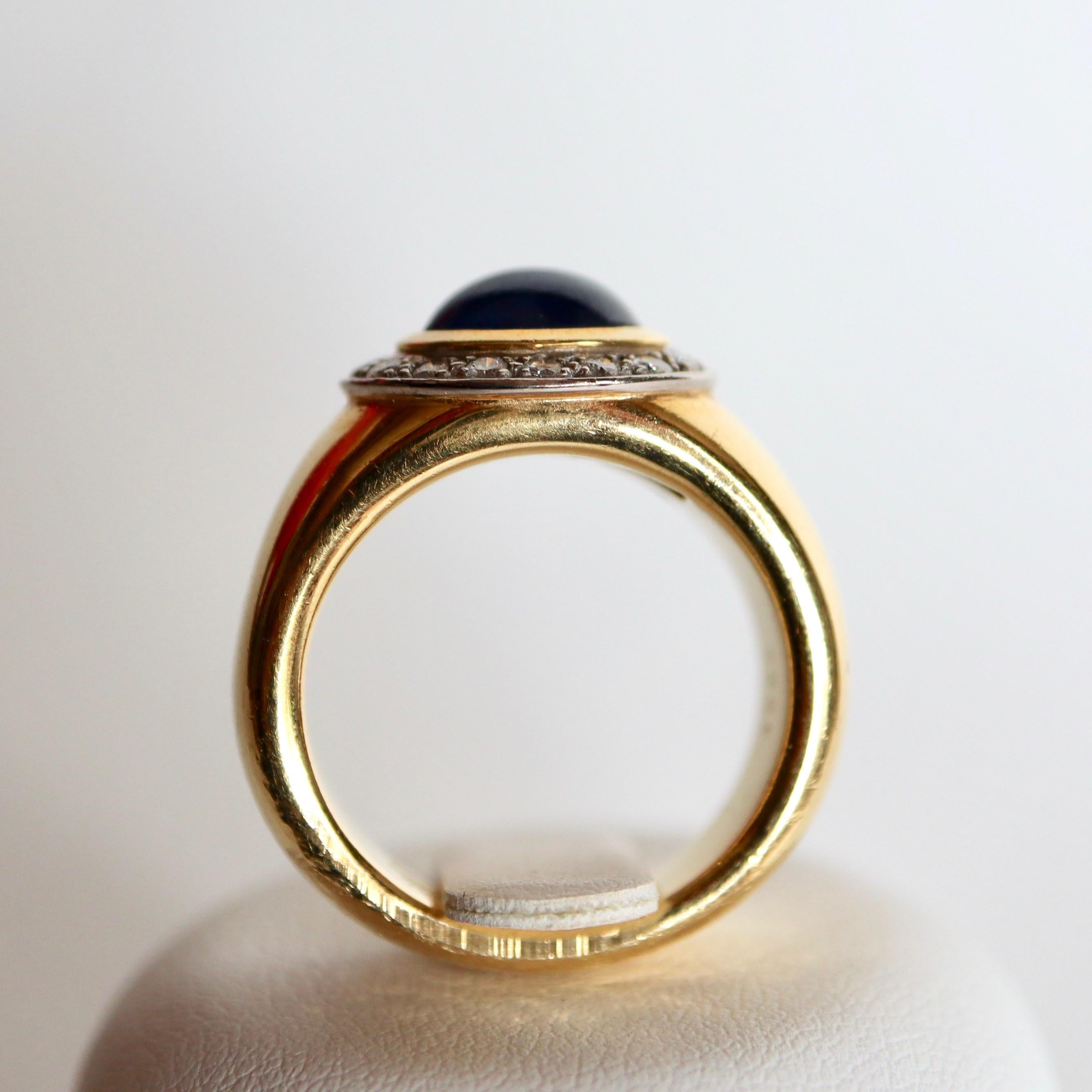 Wempe Ring in 18 Carat Yellow and White Gold Sapphire Cabochon and Diamonds 2