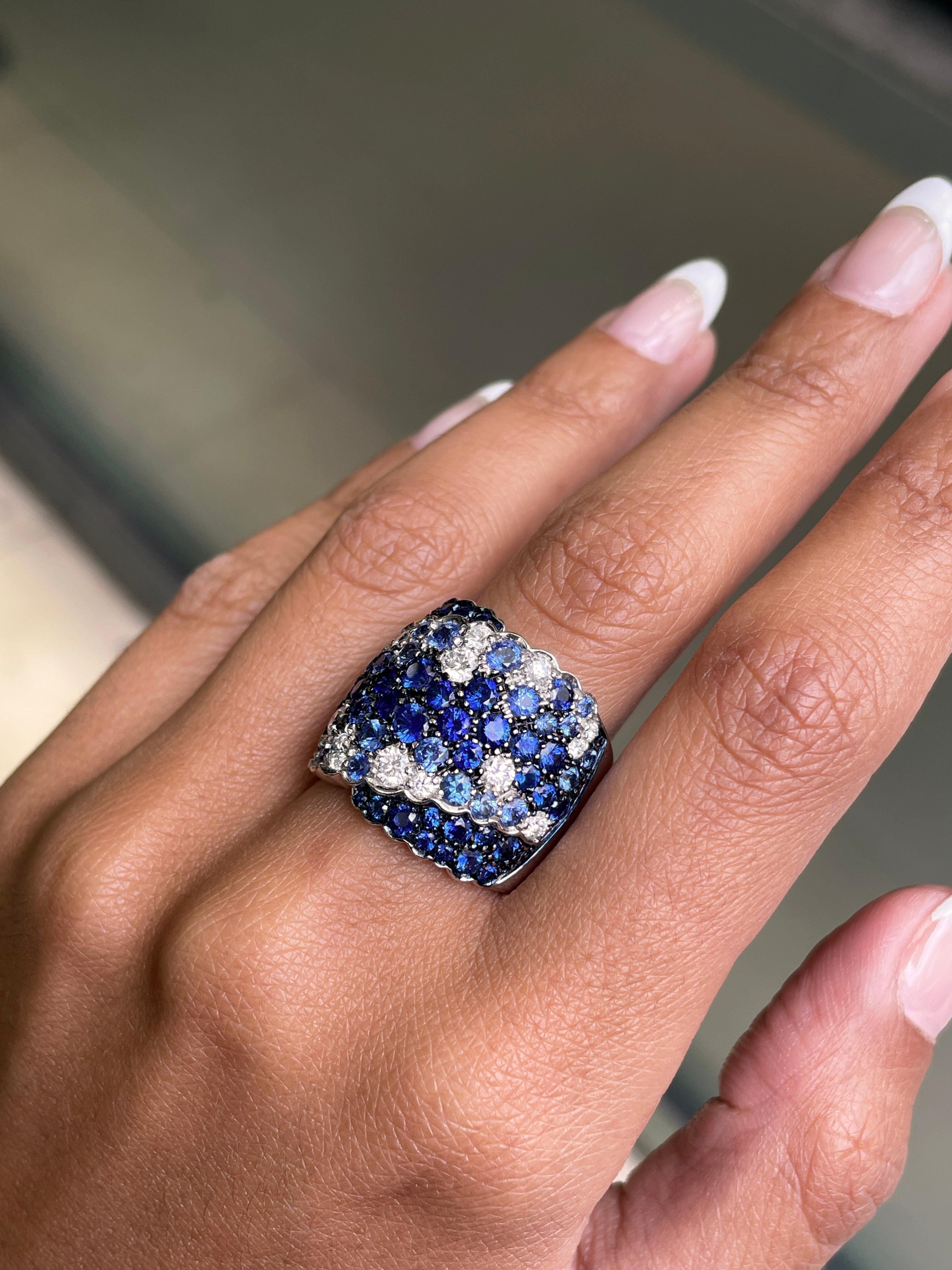 Round Cut Wempe Sapphire and Diamond Cocktail Ring For Sale