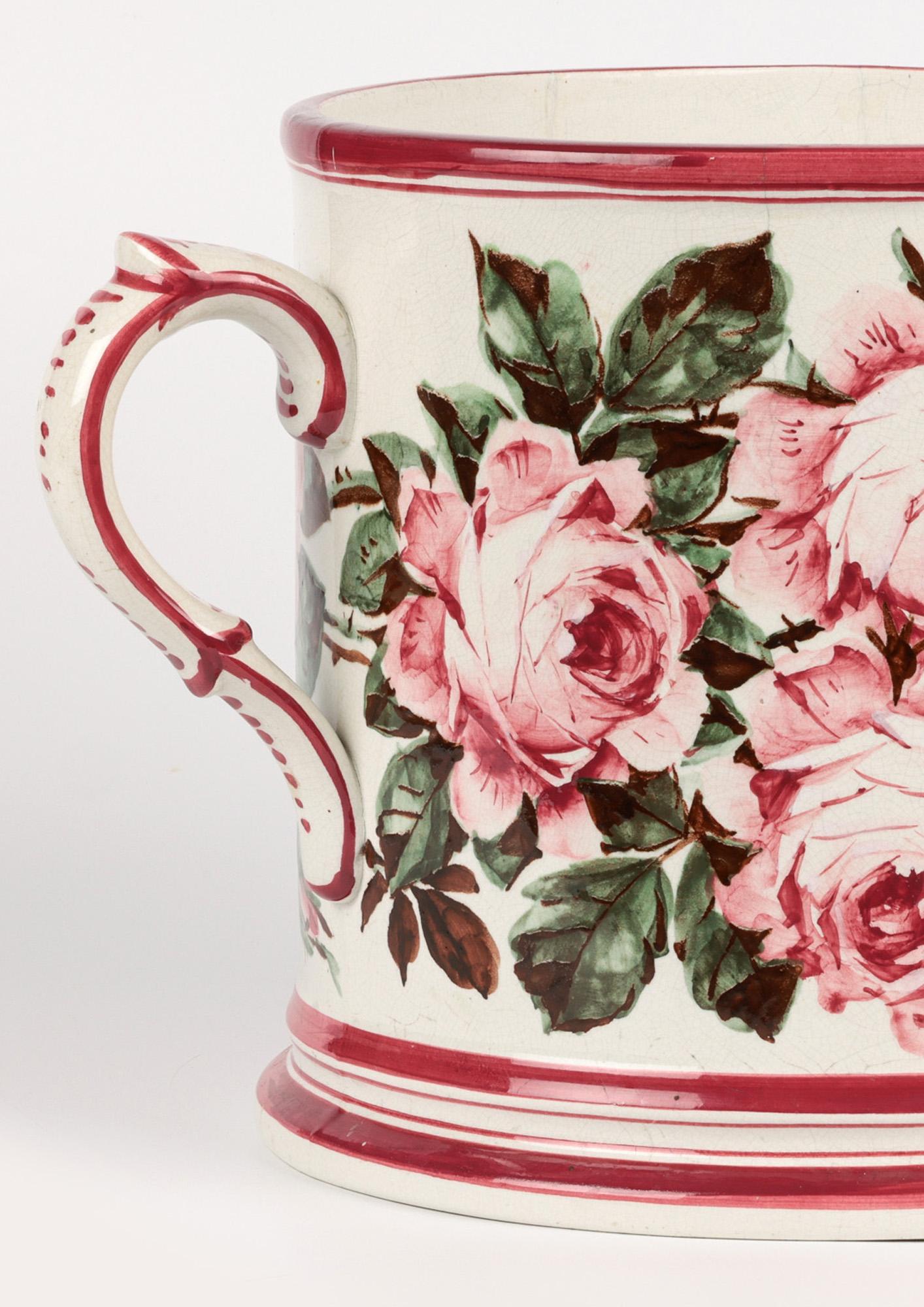Wemyss Scottish Cabbage Rose Decorated Large Three Handled Pottery Tyg 4