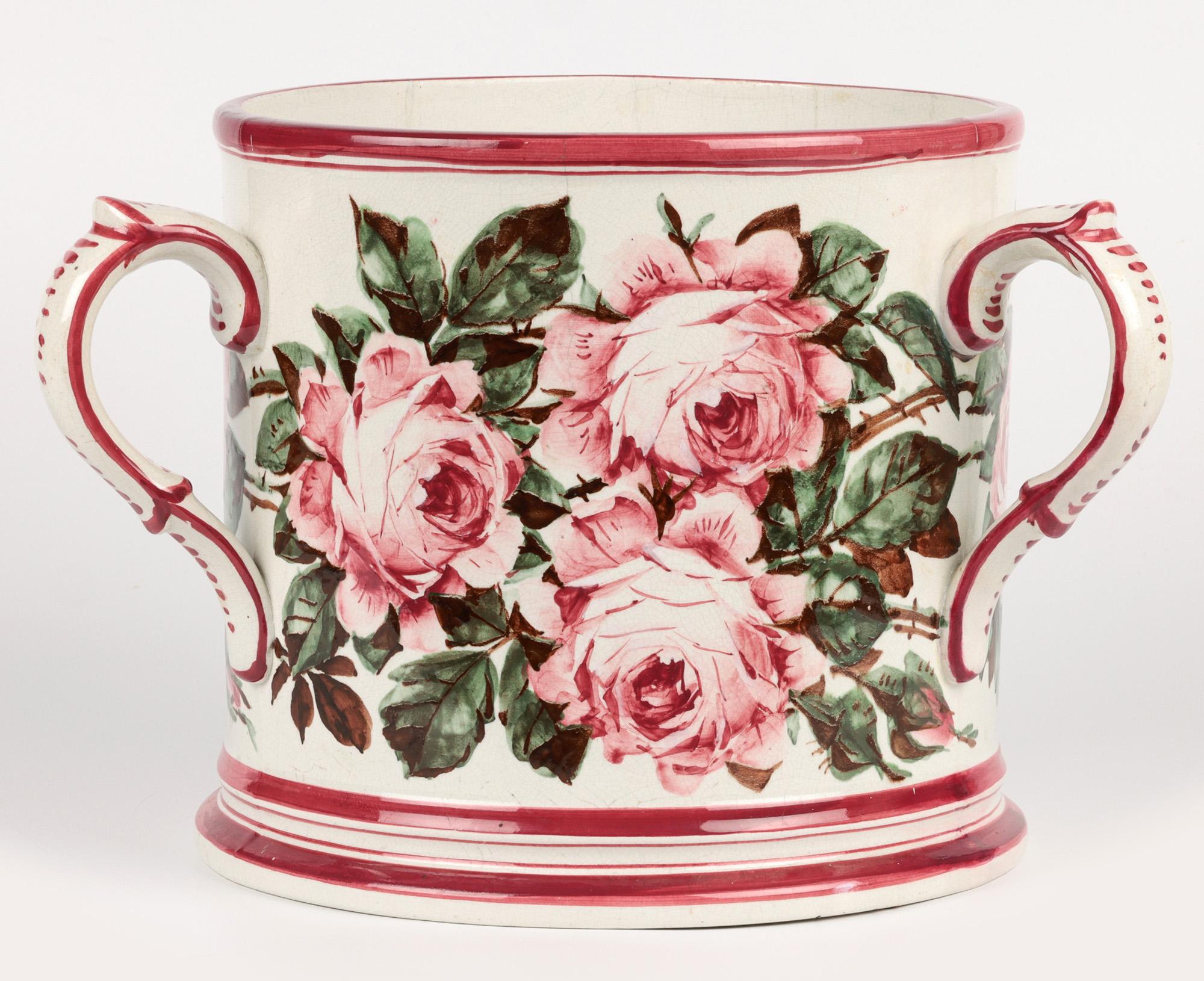 Wemyss Scottish Cabbage Rose Decorated Large Three Handled Pottery Tyg 5