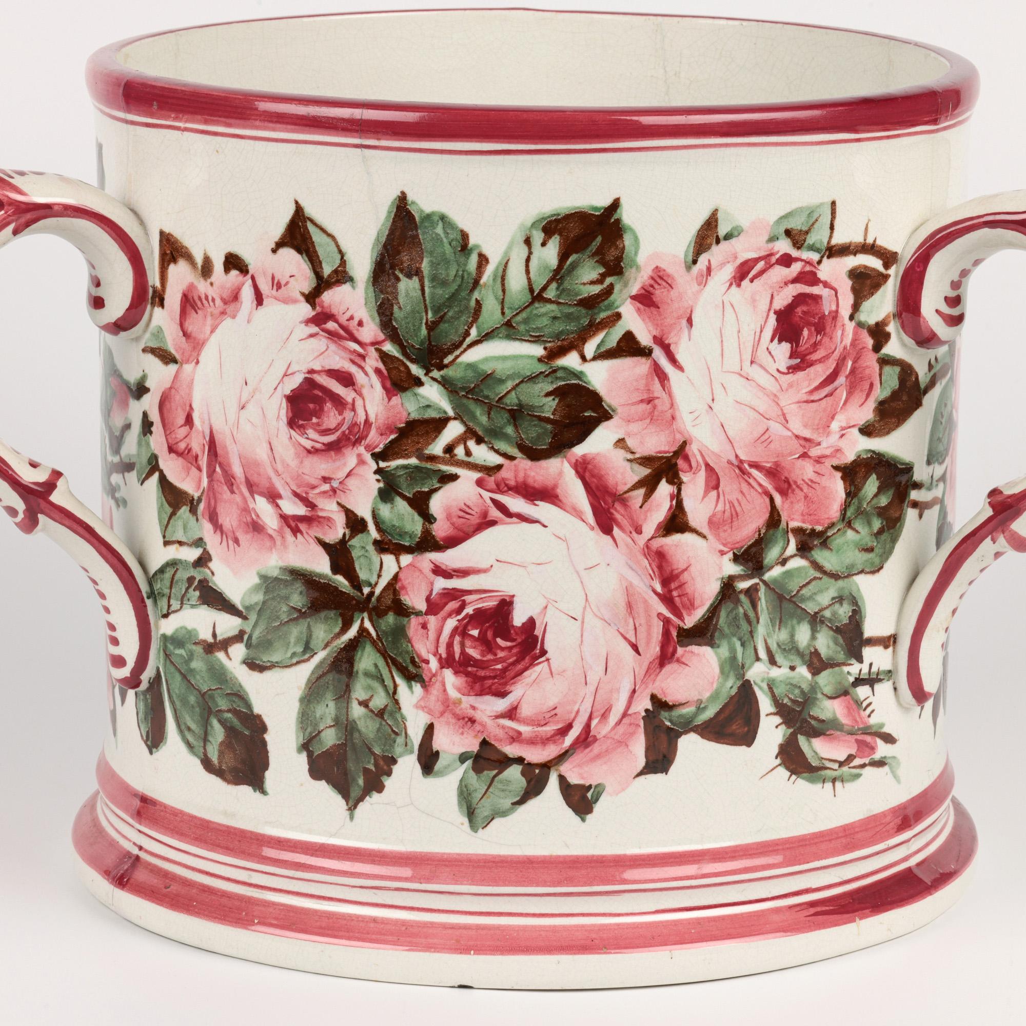 Wemyss Scottish Cabbage Rose Decorated Large Three Handled Pottery Tyg 7