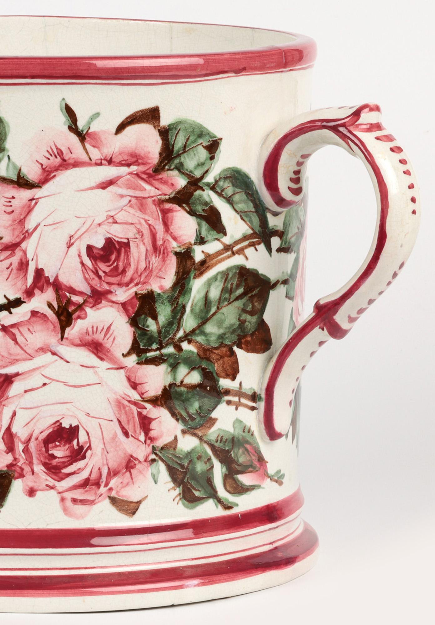 Wemyss Scottish Cabbage Rose Decorated Large Three Handled Pottery Tyg In Fair Condition In Bishop's Stortford, Hertfordshire