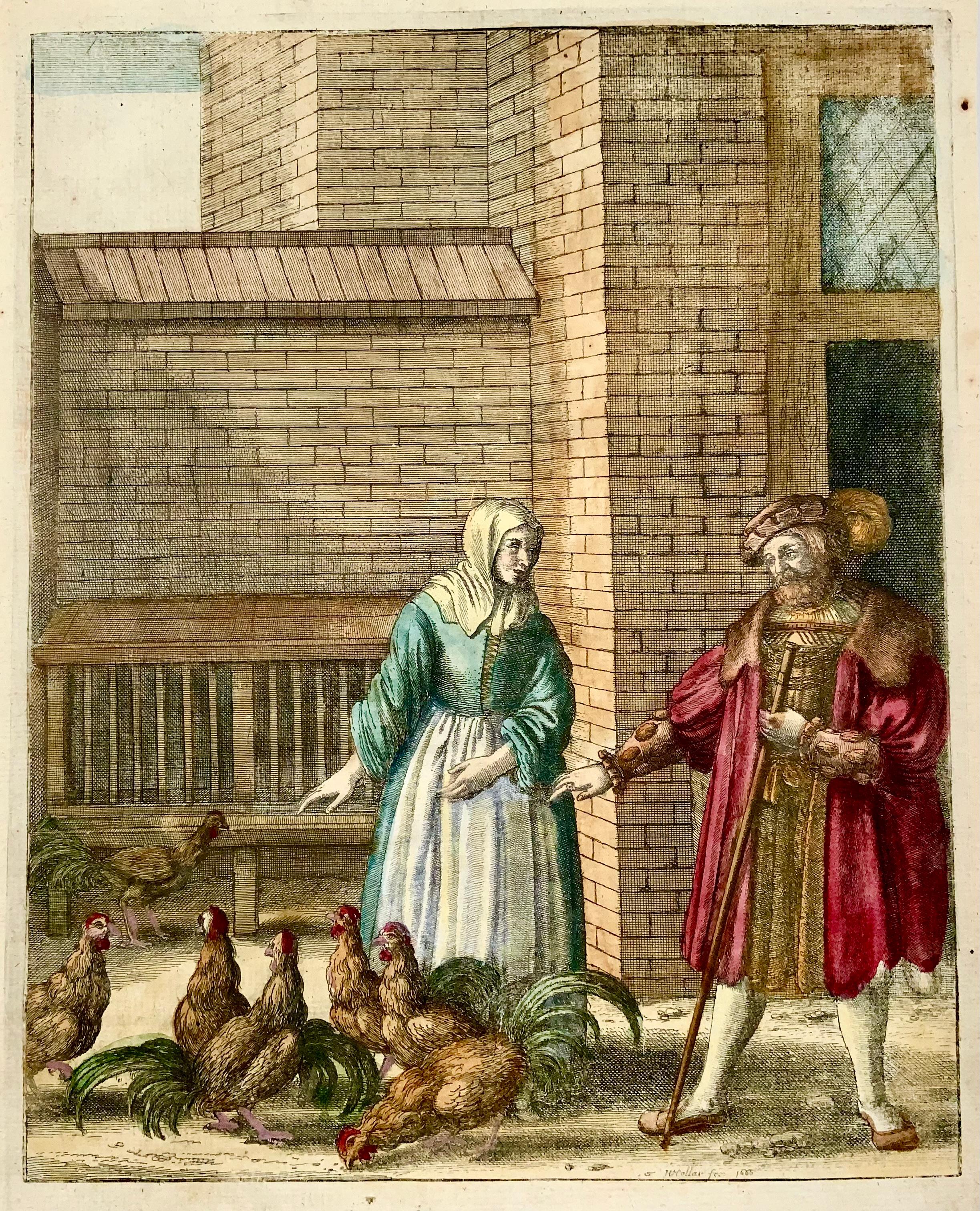 English Wenceslaus Hollar 'B1607' Domestic Chickens, Poultry, Master Engraving For Sale