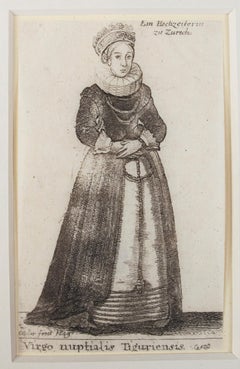 Four original etchings of women from 'Aula Veneris' series by Wenceslaus Hollar