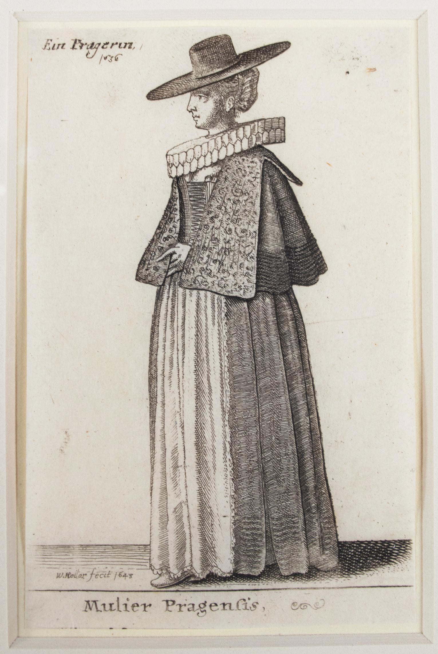 Presented here as a group are four original etchings of women in European national dress from the master printmaker Wenceslaus Hollar's series 