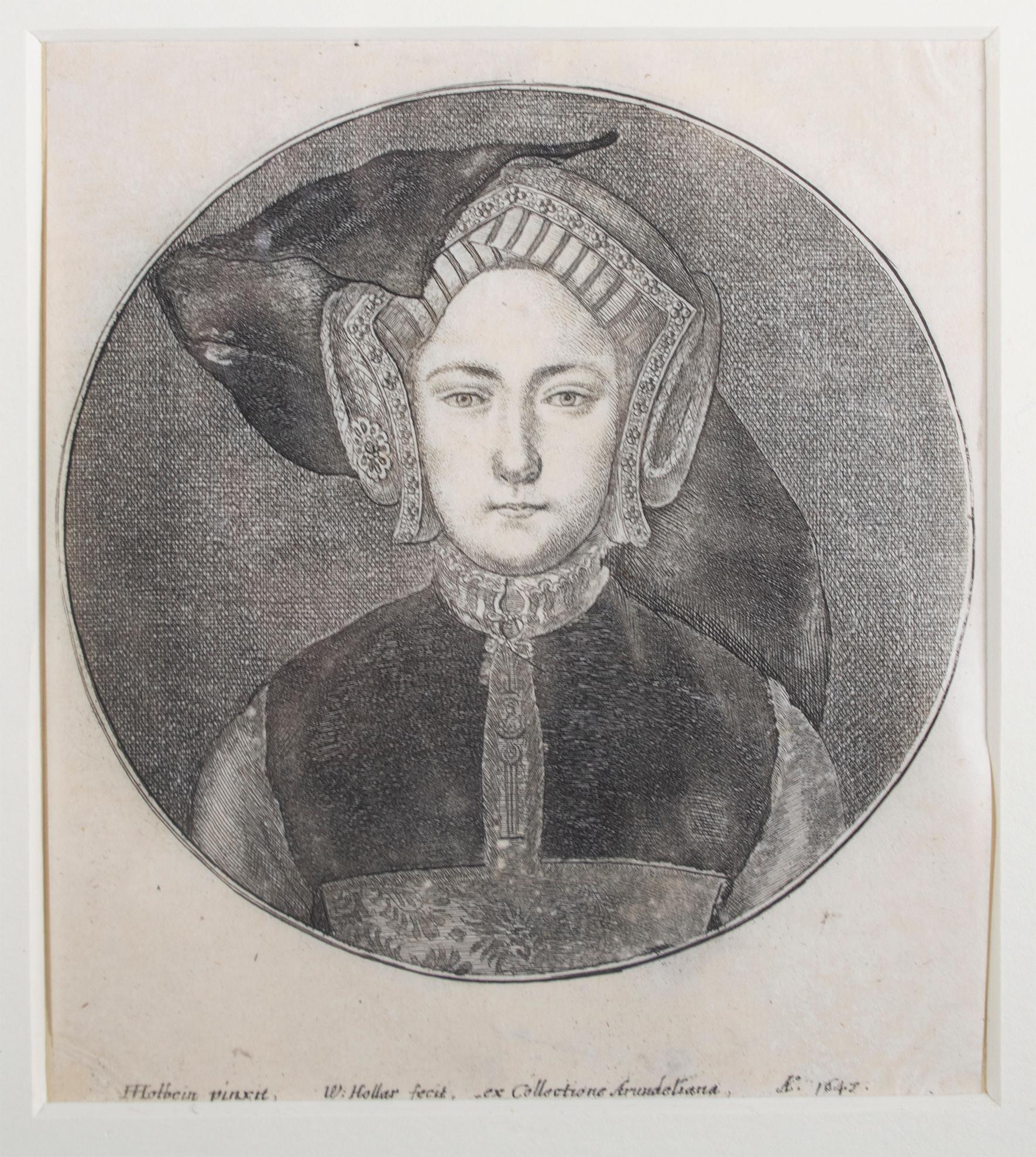 'Portrait of a Young Woman' original Hollar engraving after Hans Holbein - Print by Wenceslaus Hollar