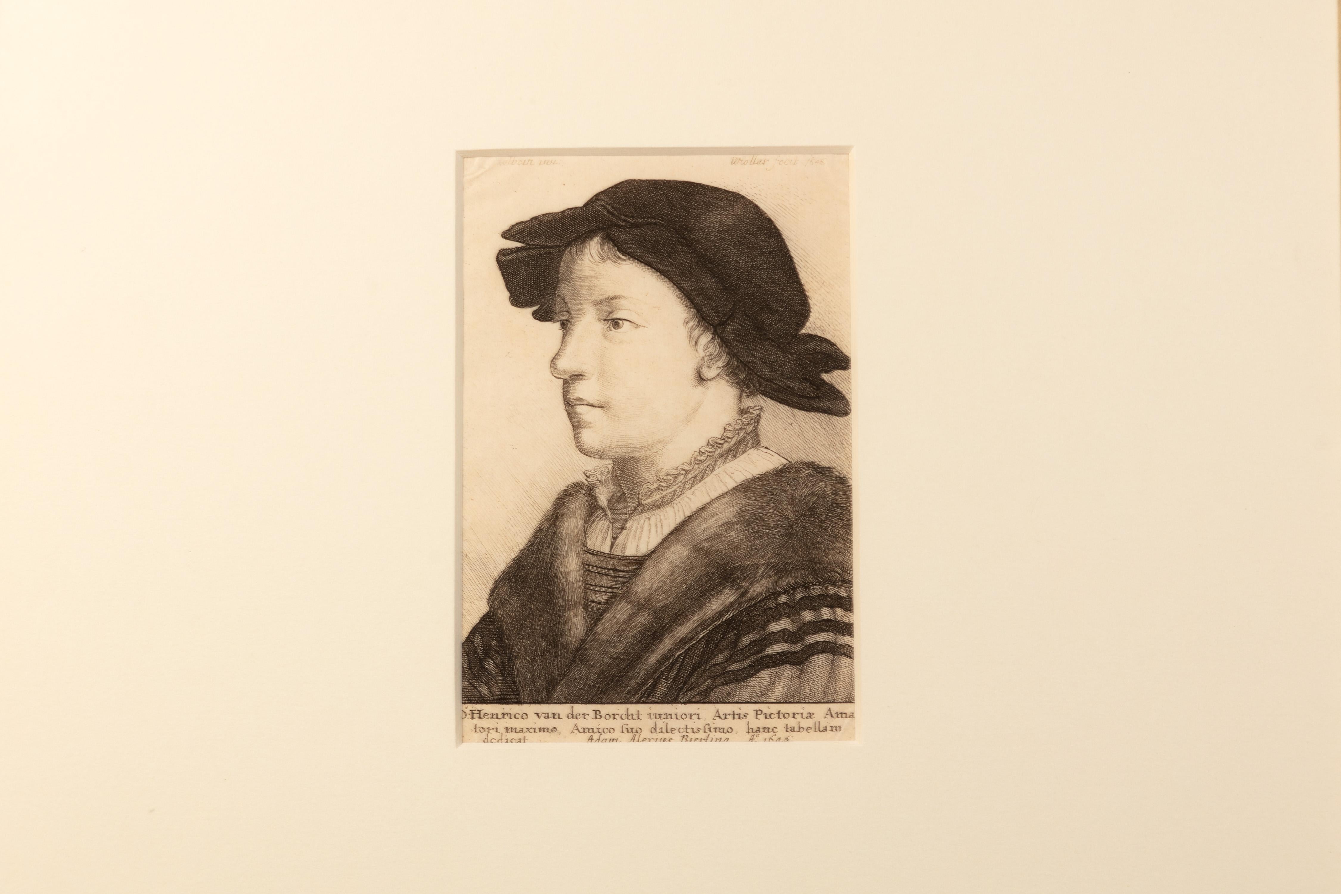 'Portrait of Henrico van der Borcht, ' original W. Hollar engraving after Holbei - Print by Wenceslaus Hollar