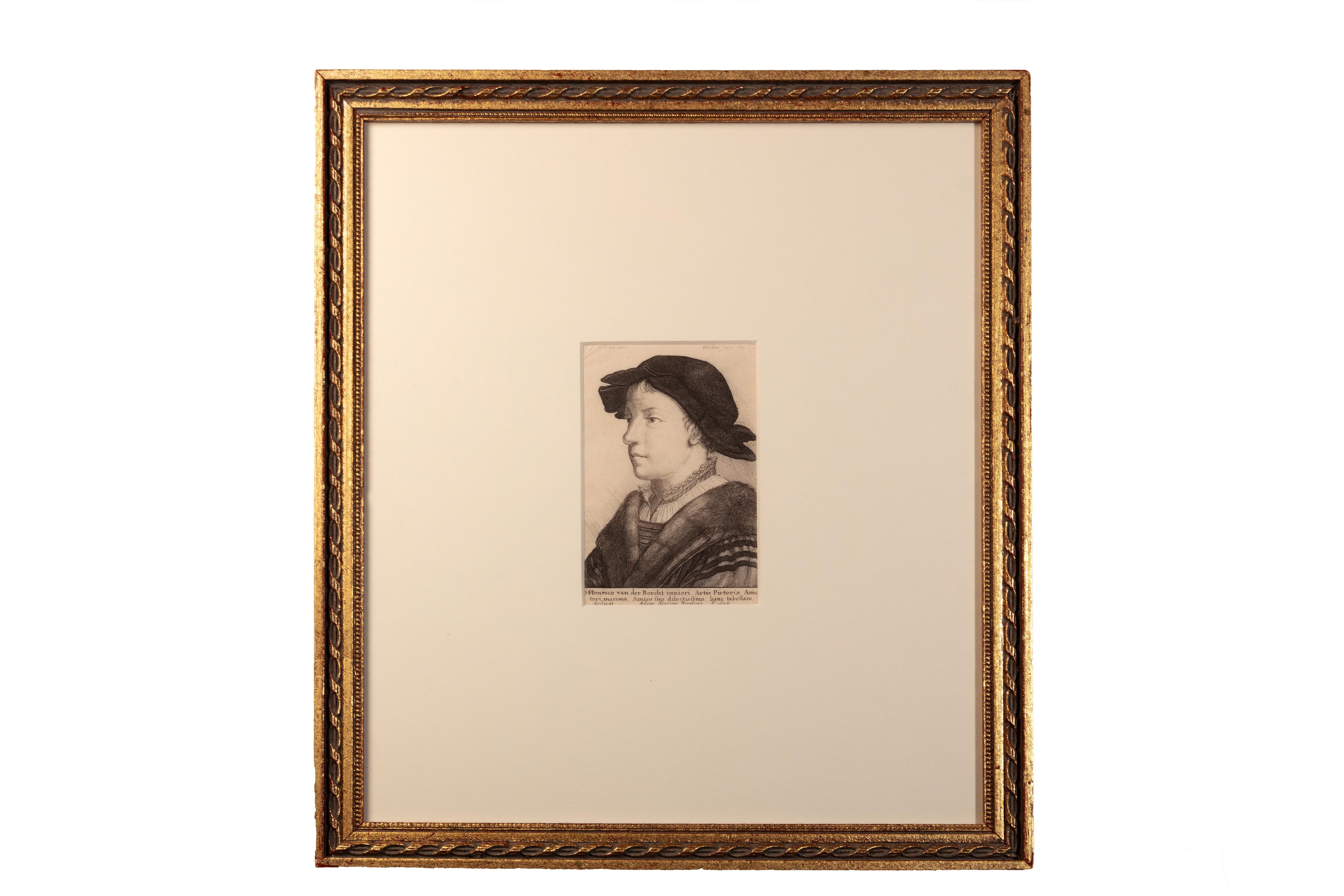 Wenceslaus Hollar Figurative Print - 'Portrait of Henrico van der Borcht, ' original W. Hollar engraving after Holbei