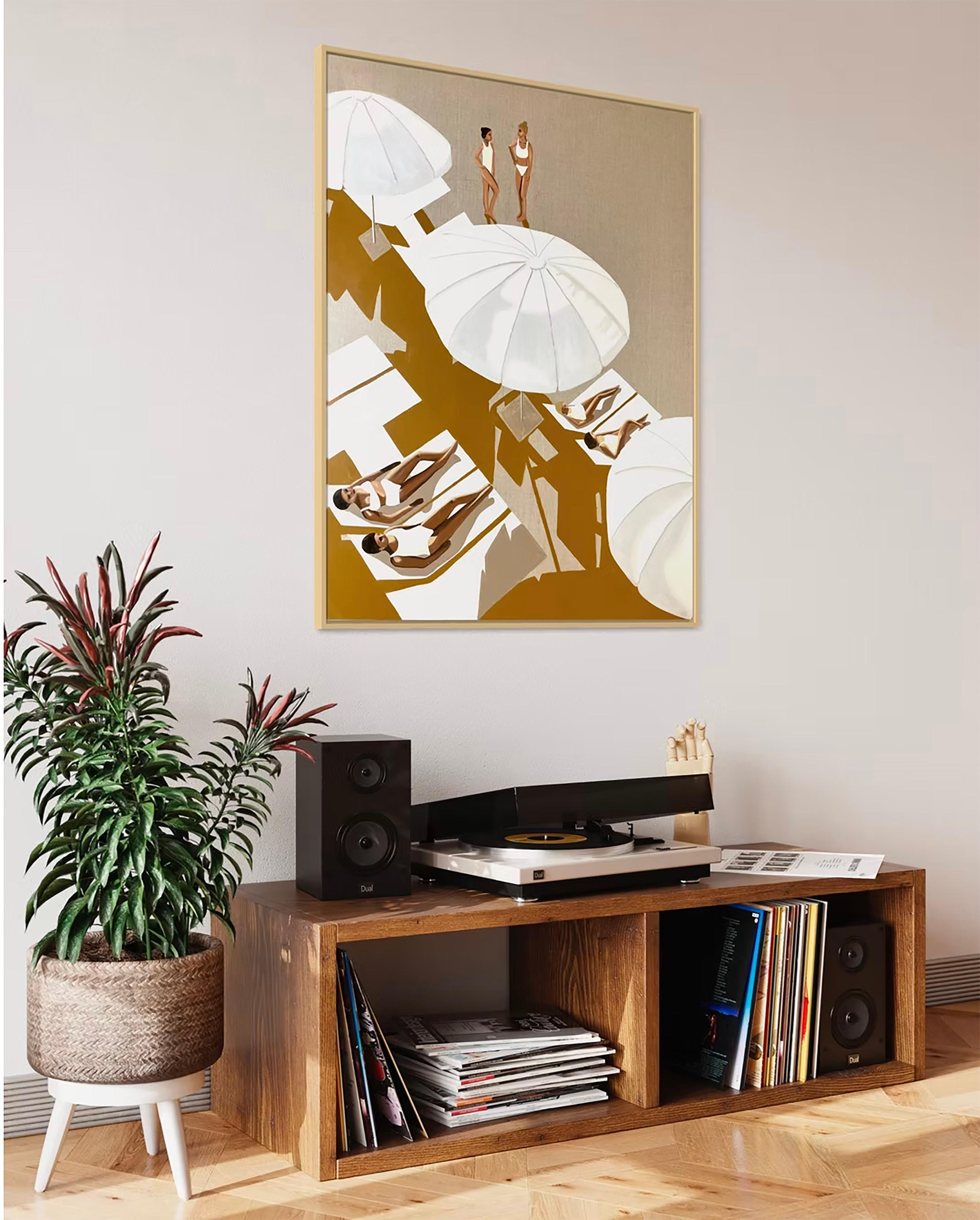 Bathers at the Beach - acrylic and oil on canvas For Sale 6