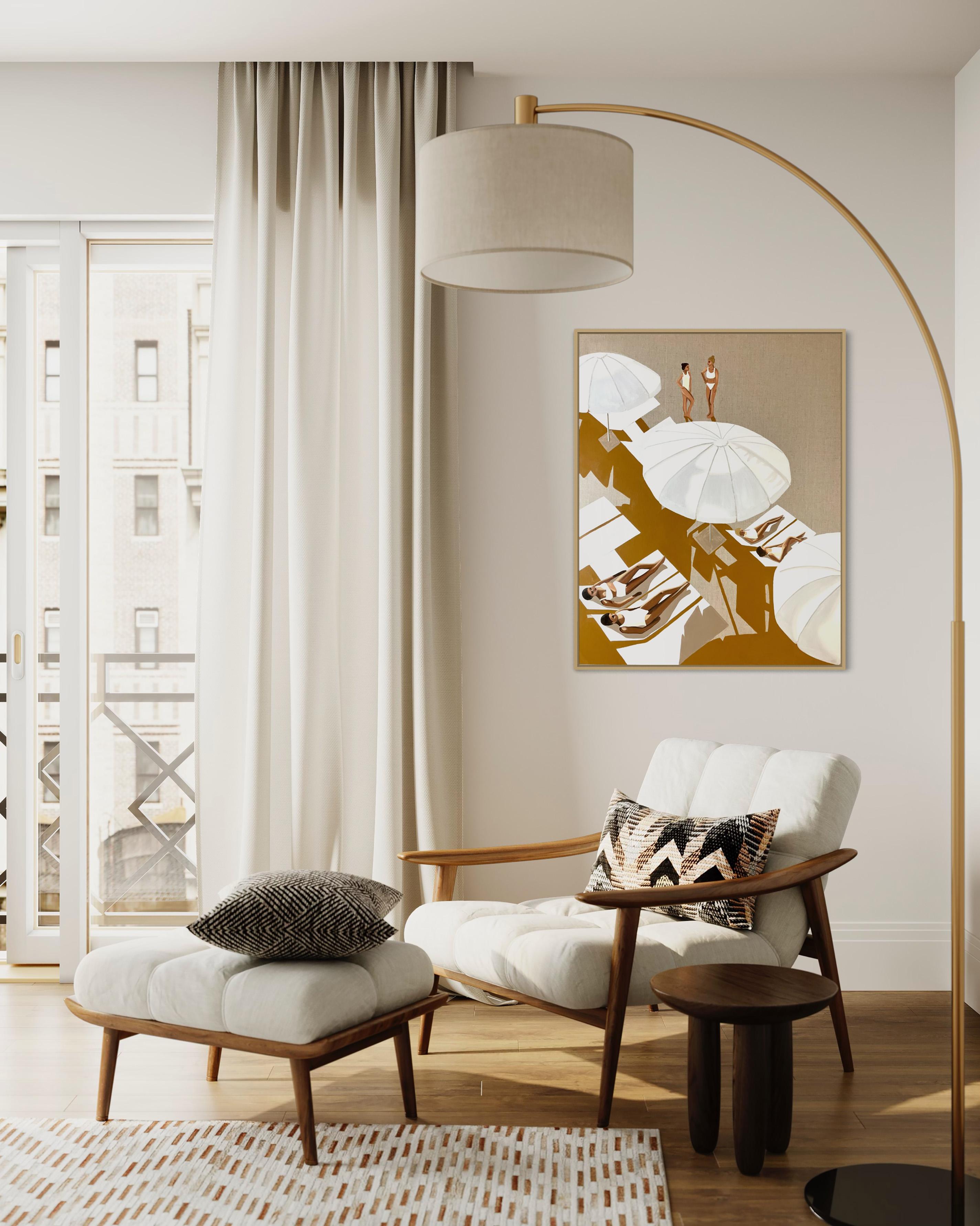 Bathers at the Beach - acrylic and oil on canvas For Sale 7