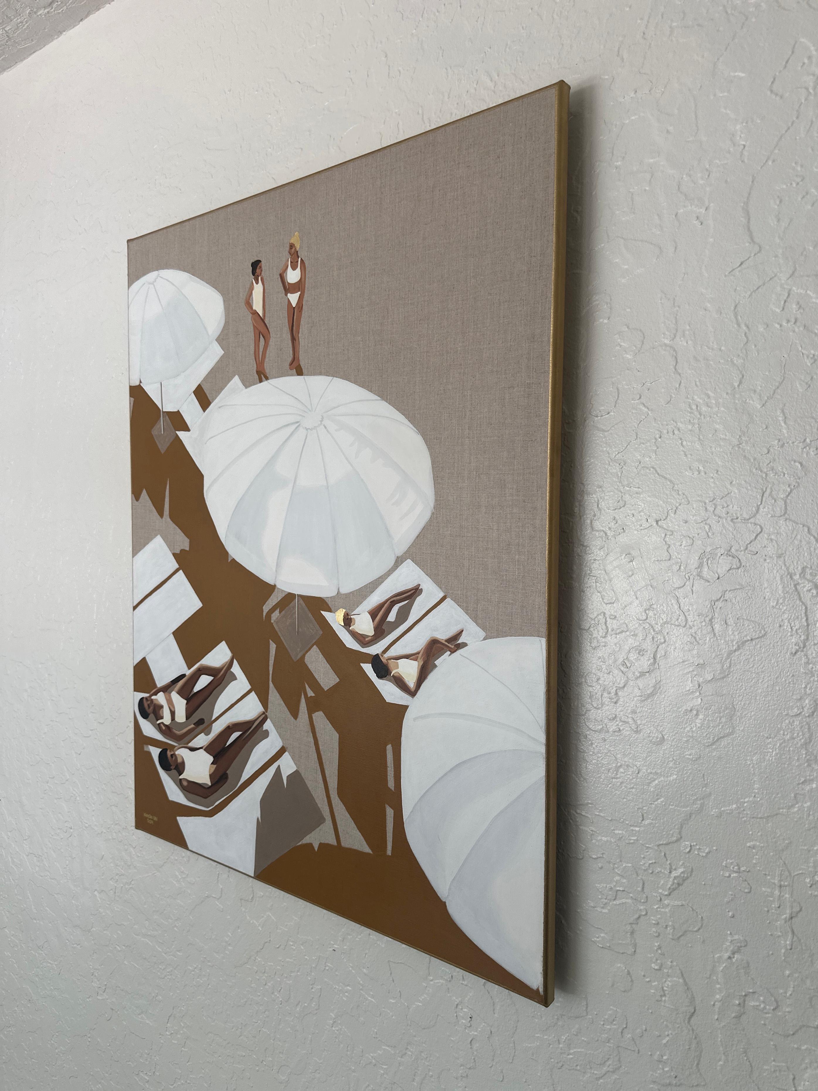 Bathers at the Beach - acrylic and oil on canvas - Beige Figurative Painting by Wencke Uhl