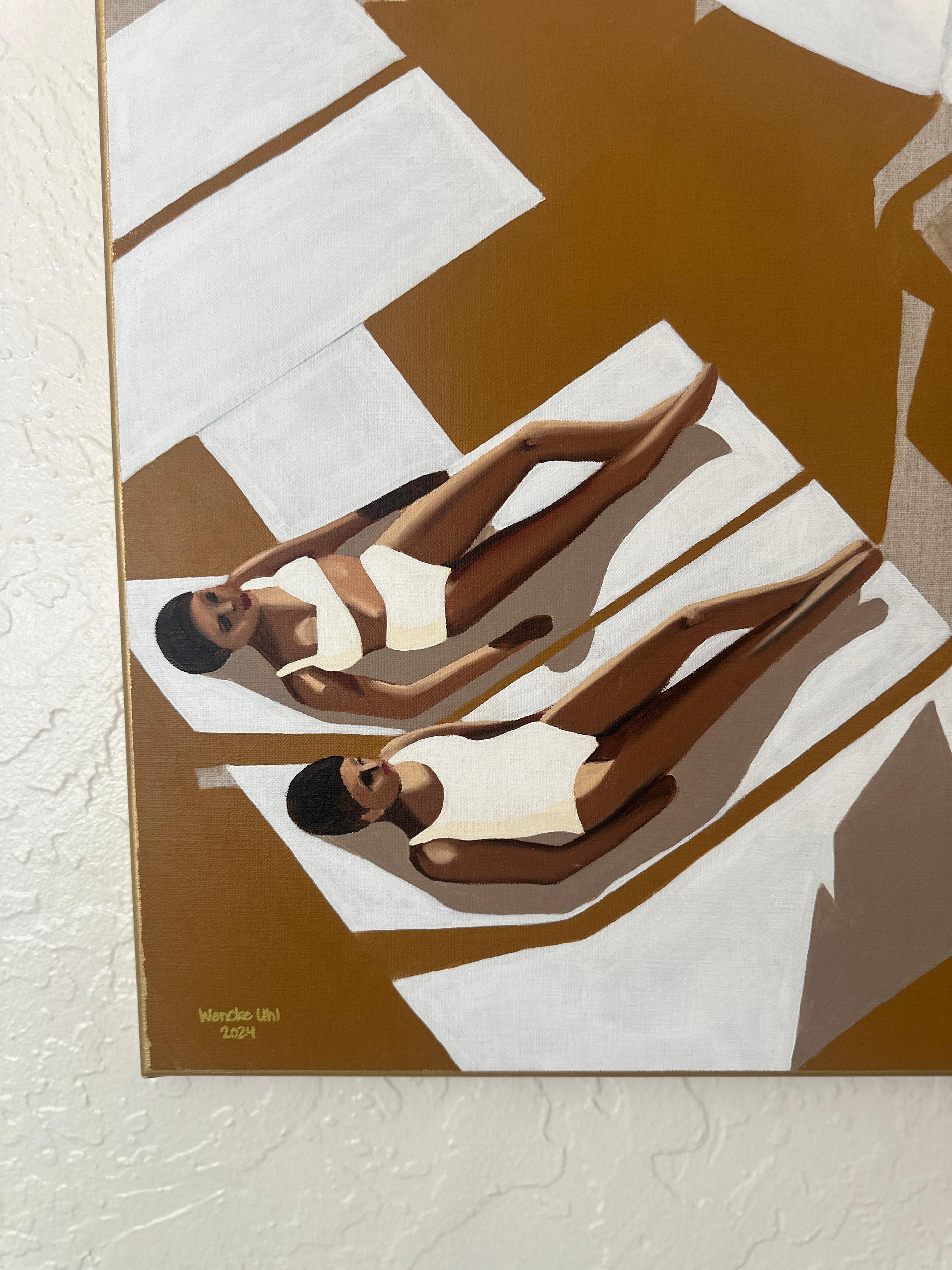 Bathers at the Beach - acrylic and oil on canvas For Sale 1