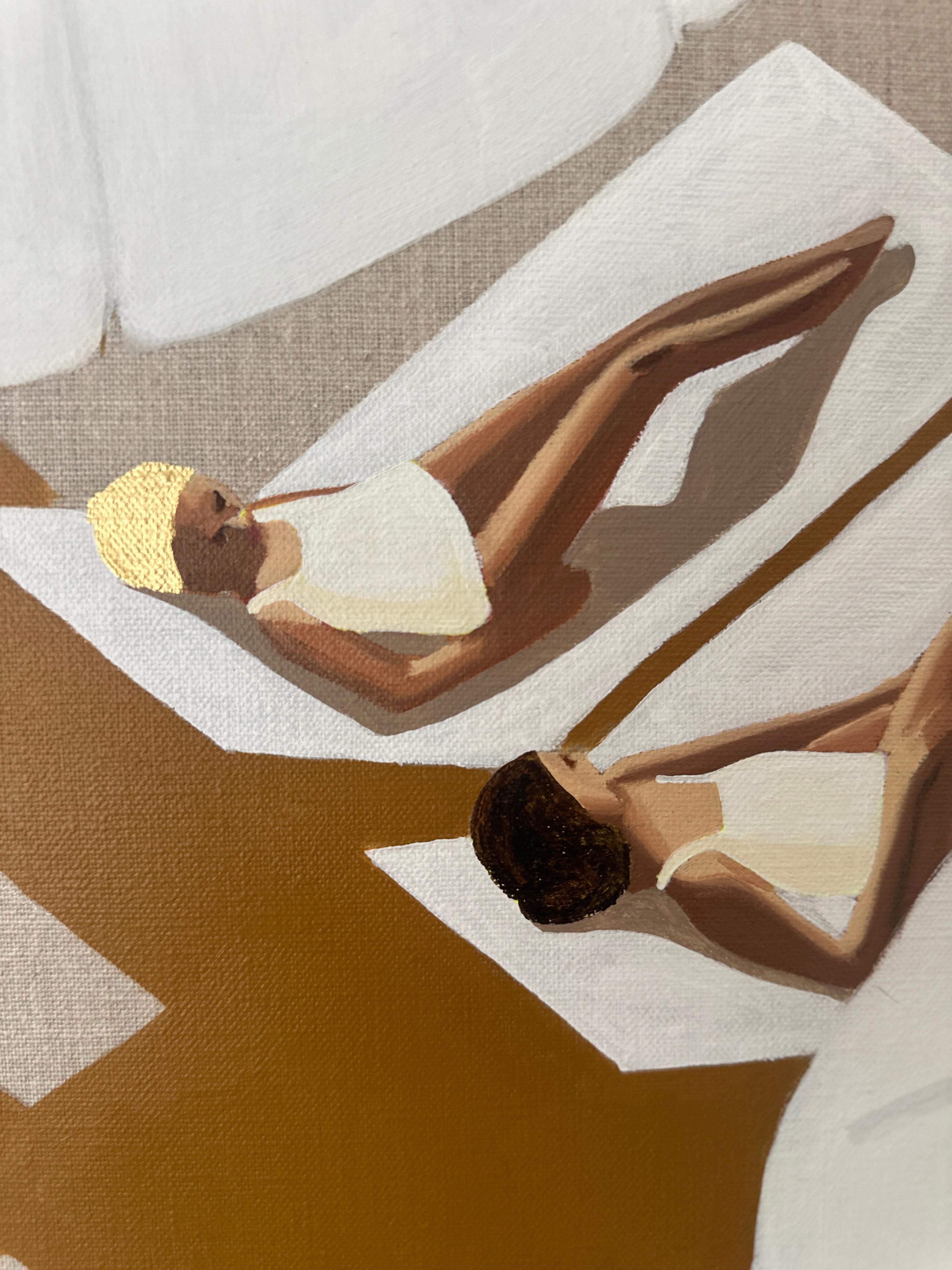 Bathers at the Beach - acrylic and oil on canvas For Sale 2