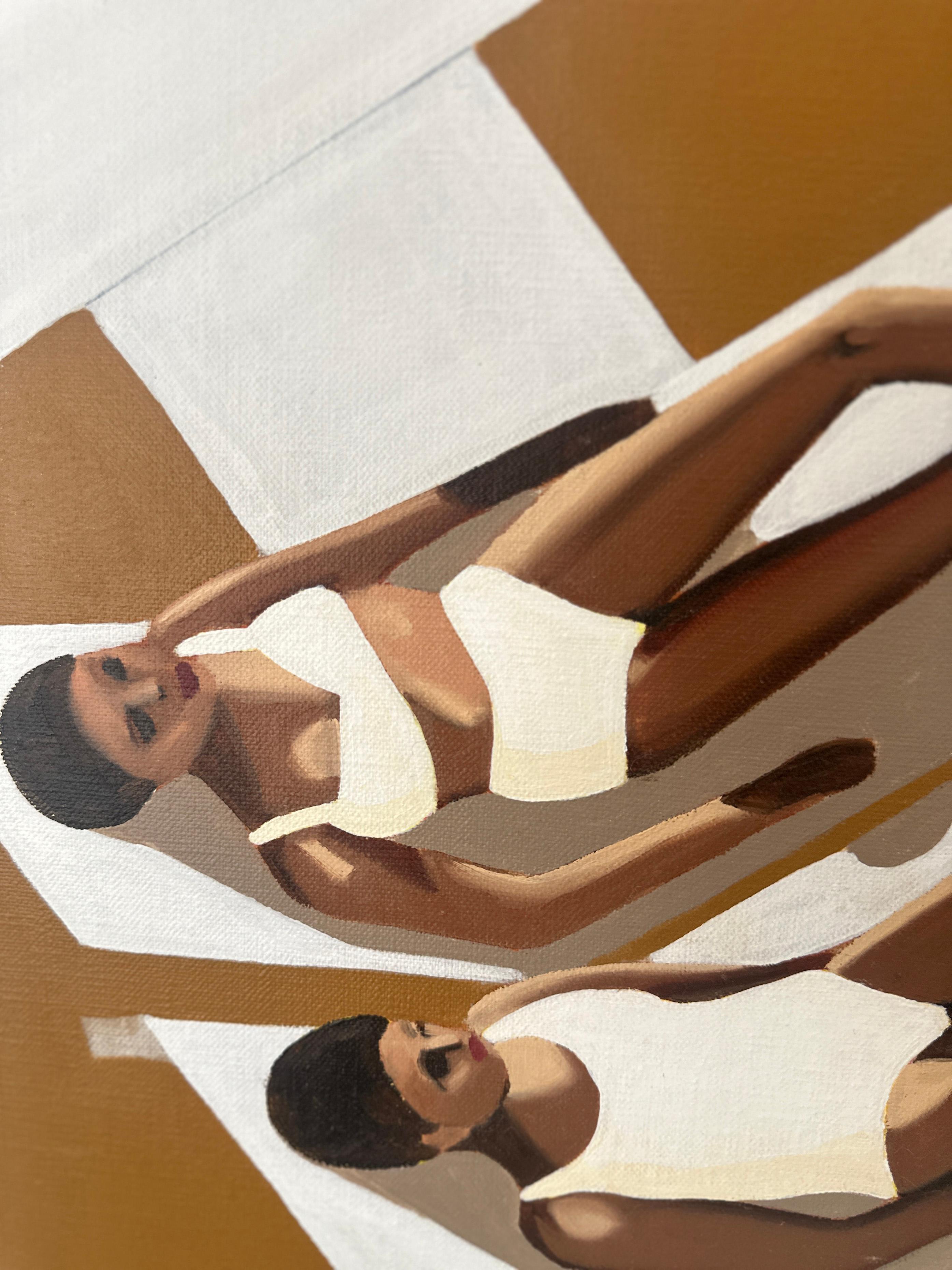 Bathers at the Beach - acrylic and oil on canvas For Sale 3