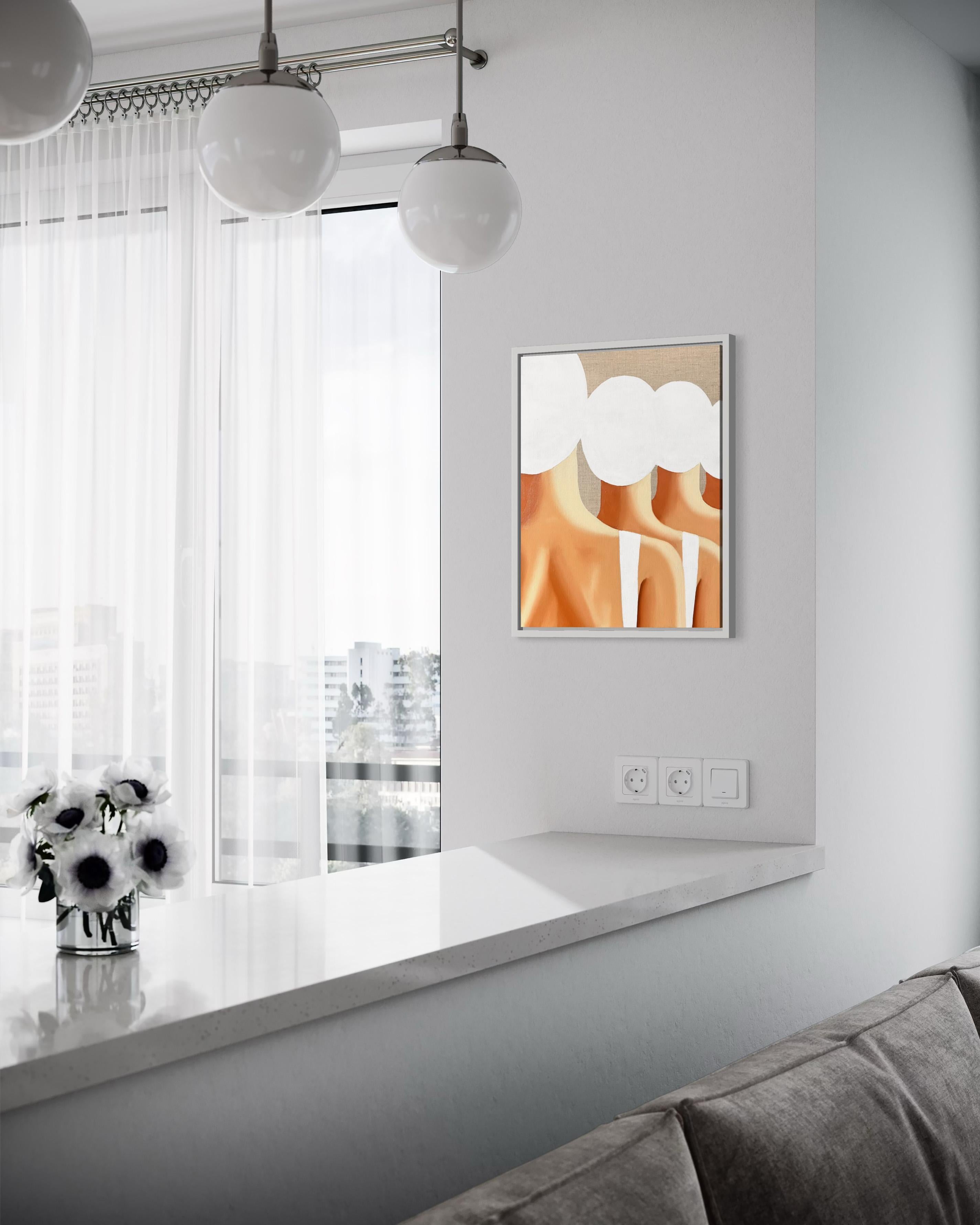 Vier Schwimmer von hinten - Acryl und Öl auf Leinwand (Orange), Figurative Painting, von Wencke Uhl