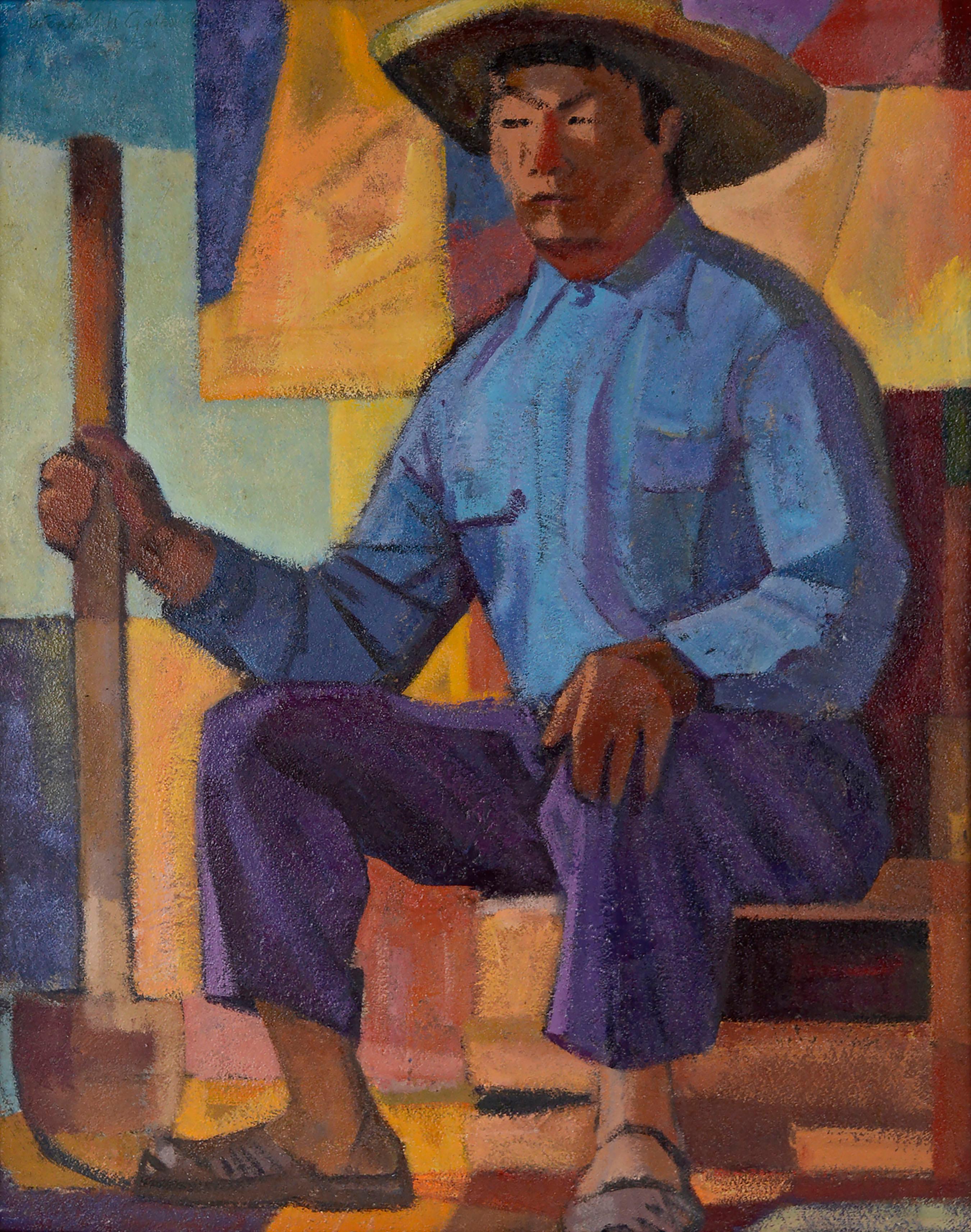 Mid Century Post-War American Modernist Figure - Japanese/American Manzanar - Painting by Wendall Newton Gates