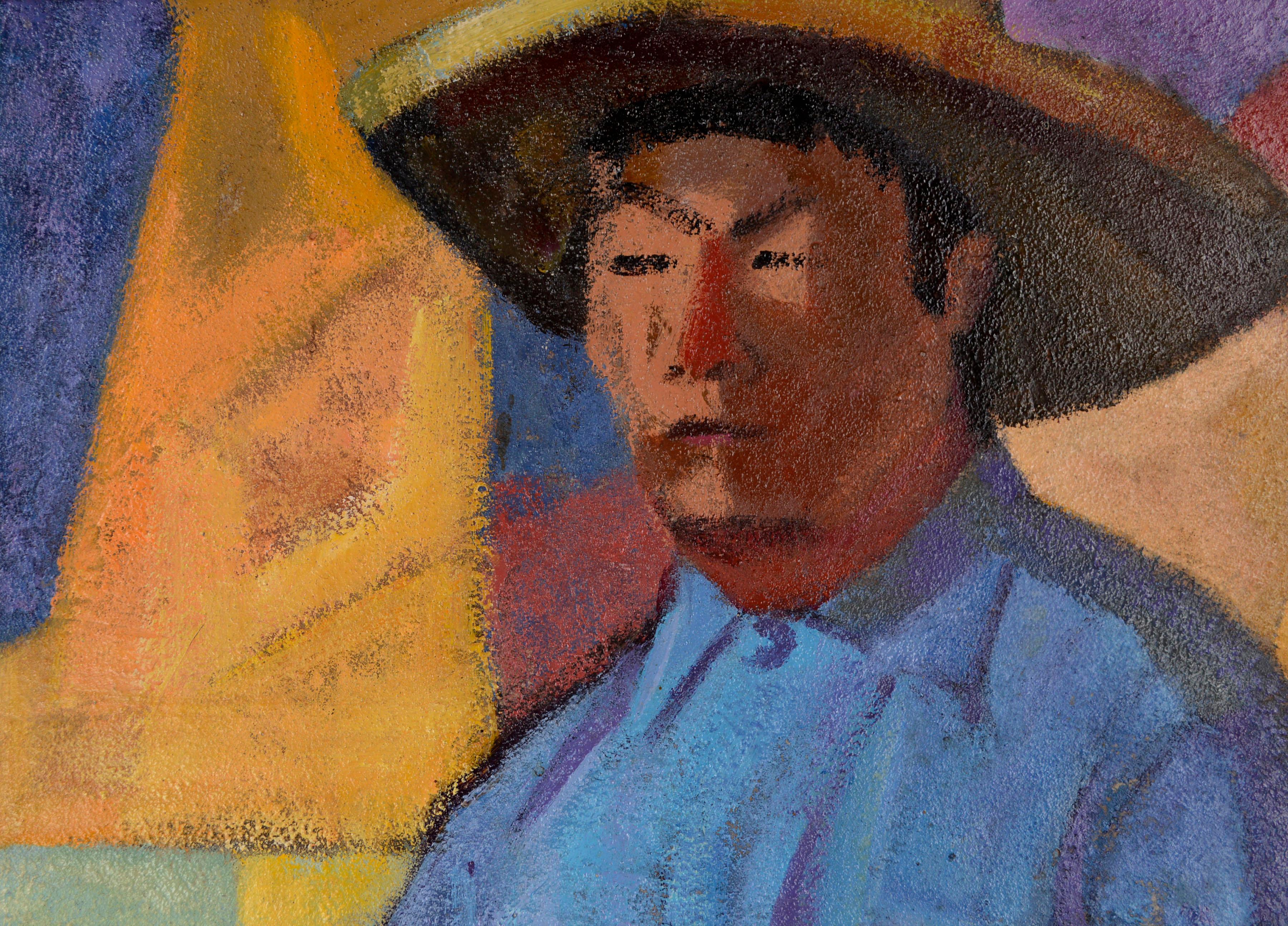 Mid Century Post-War American Modernist Figure - Japanese/American Manzanar - Brown Portrait Painting by Wendall Newton Gates