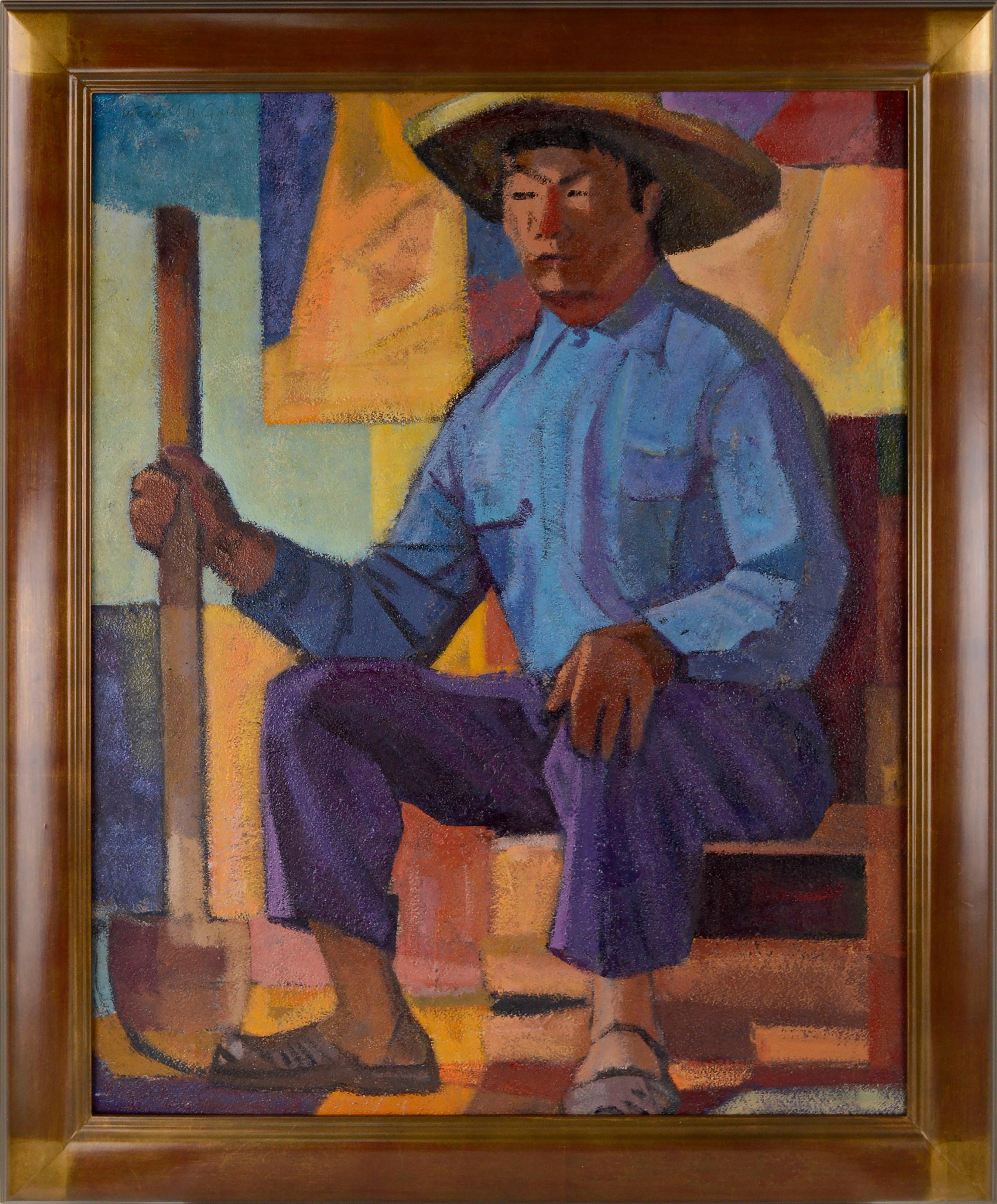 Wendall Newton Gates Portrait Painting - Mid Century Post-War American Modernist Figure - Japanese/American Manzanar