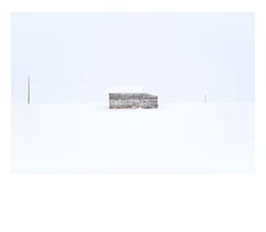 Distant Barn VI- Minimalist, white on white, landscape photography