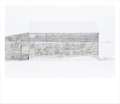 White Barn III- minimalist photograph of barn in shades of white 