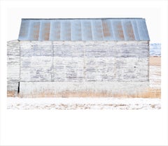 White Barn II- minimalist photograph of barn in shades of white 