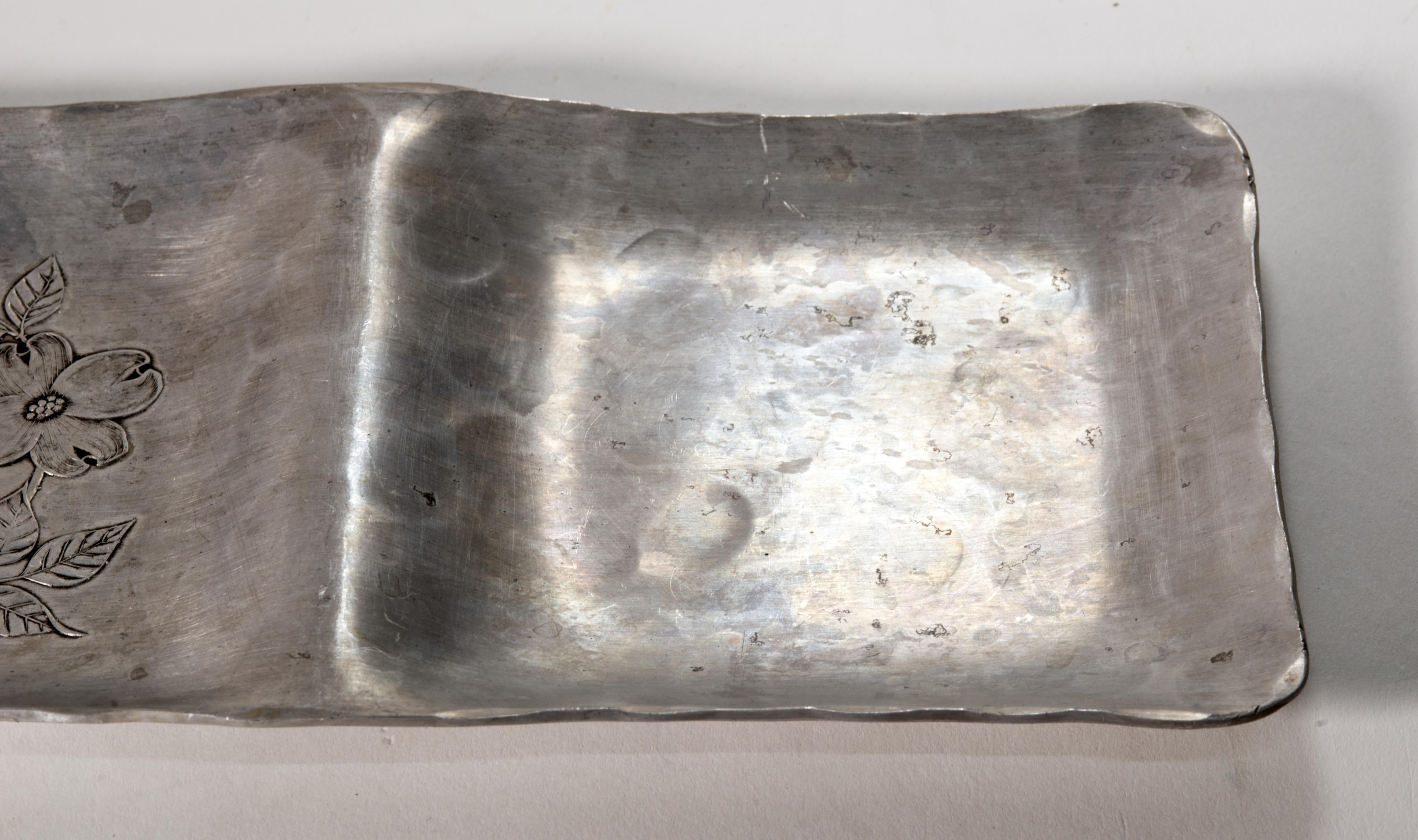 Aluminum Wendell August Forge Handmade Divided Tray with Dogwood Decor, 1960s For Sale
