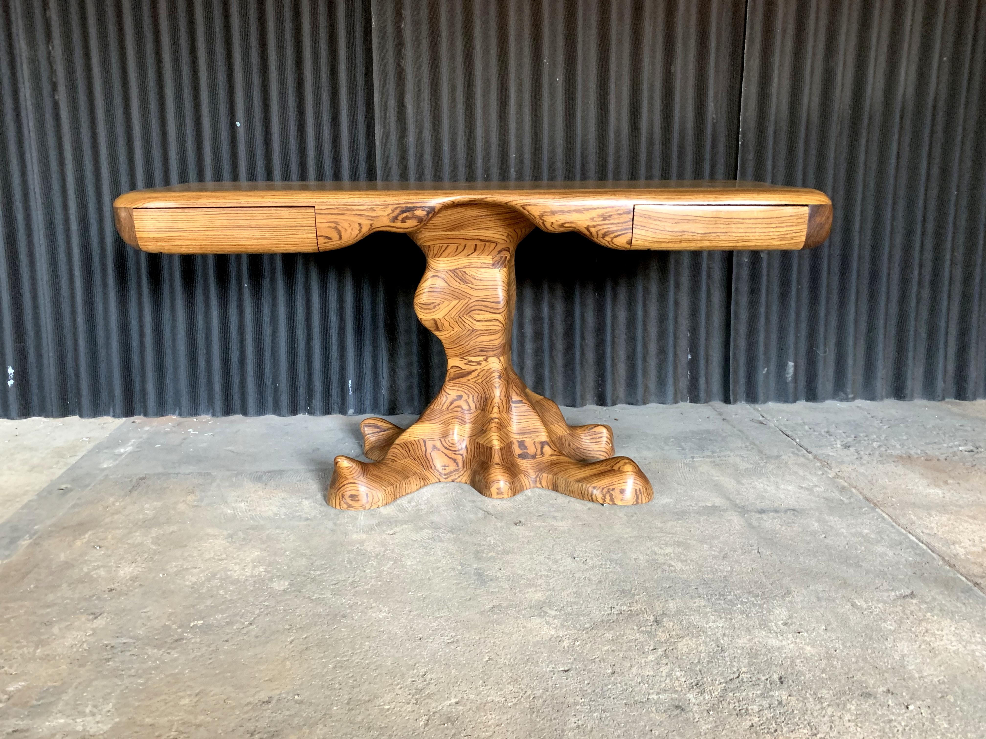 What a Stunning piece! The Color, Pattern, Shape, Design, Everything!
This Console is so versatile! Use it as a desk, behind a sofa, an entryway. The possibilities are endless!
The wood is in incredible condition with no broken pieces. We've only