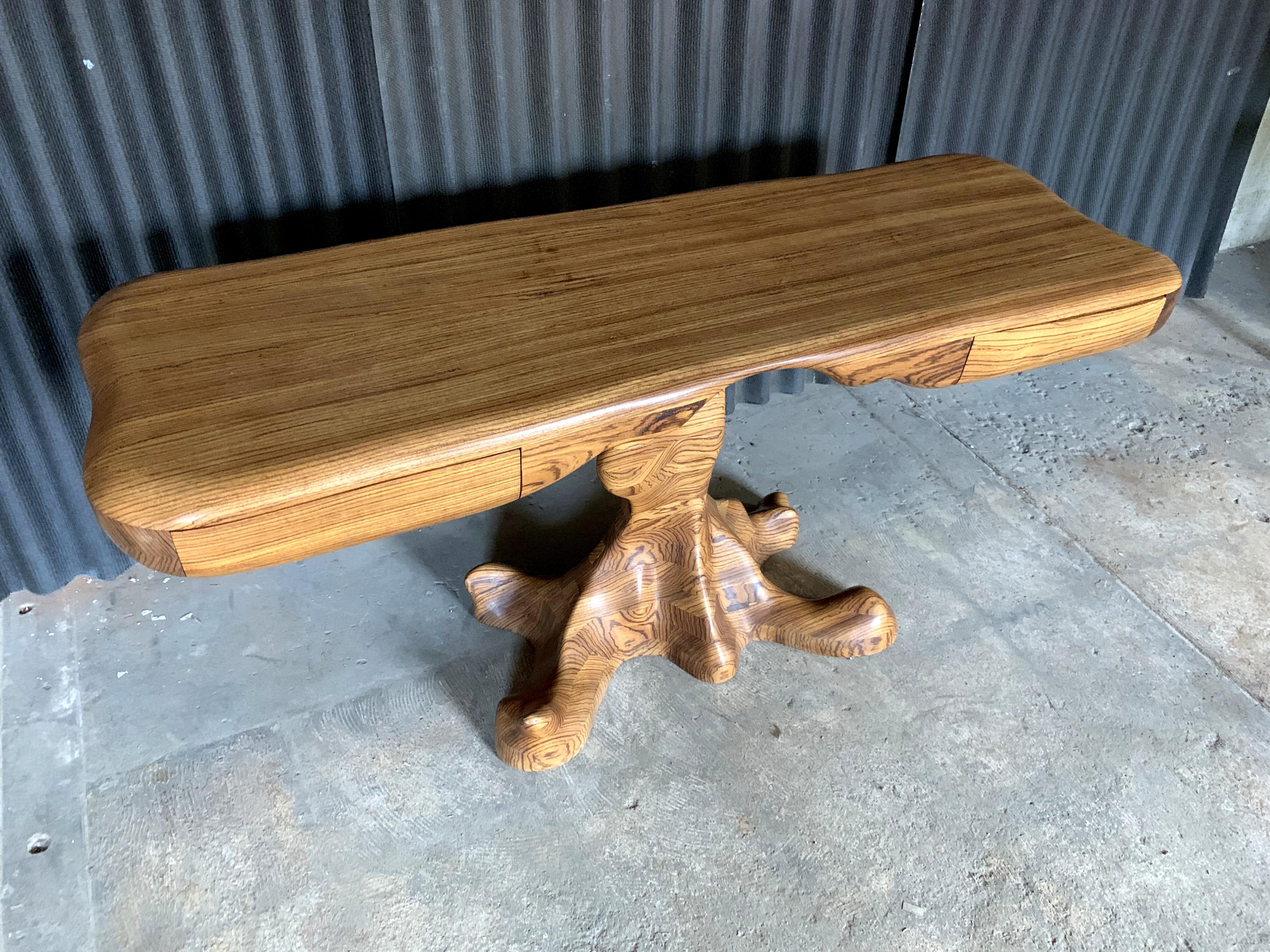 Mid-Century Modern Wendell Castle American Studio style Zebra Wood Two Drawer Console Desk