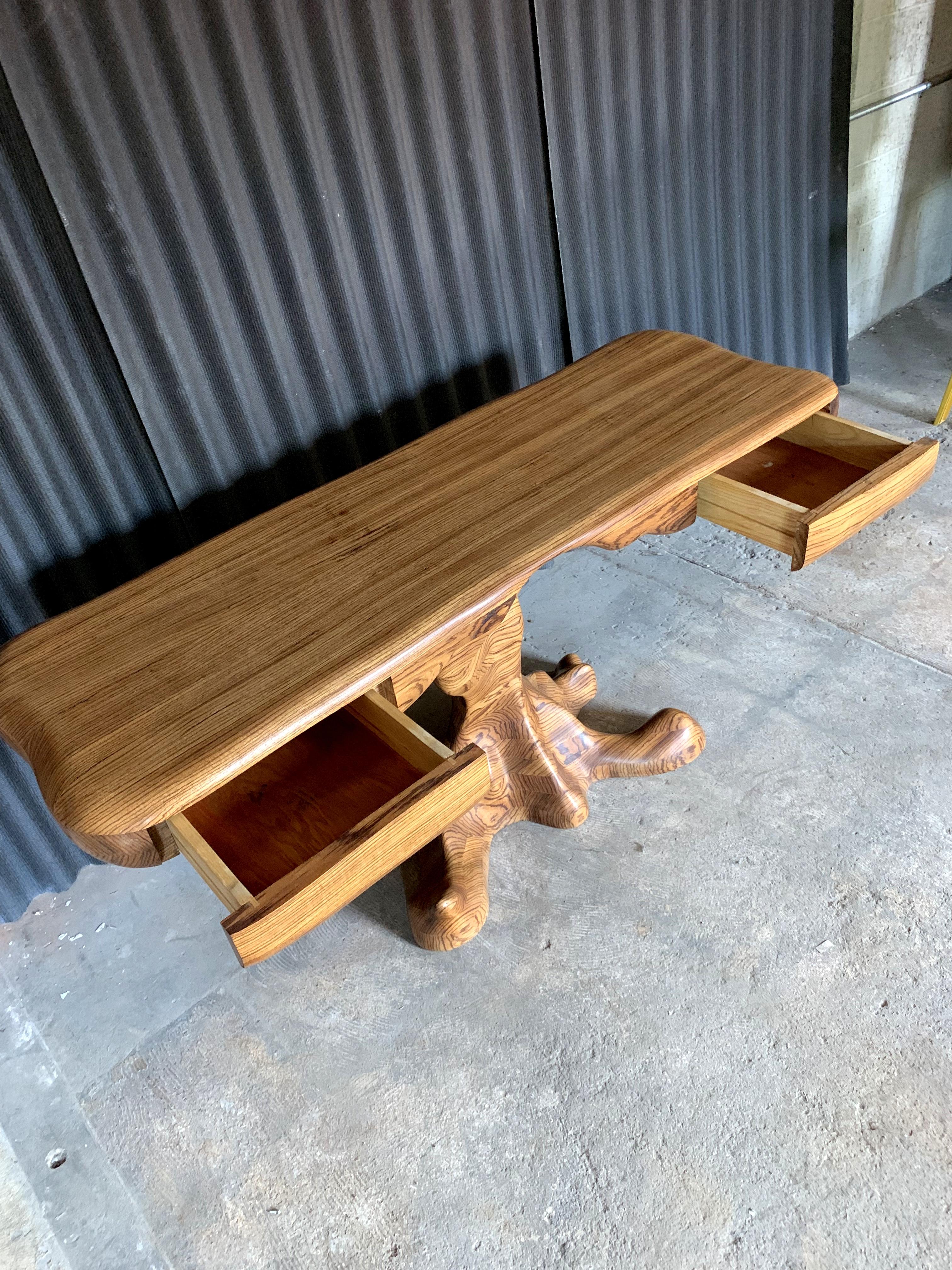 Mid-20th Century Wendell Castle American Studio style Zebra Wood Two Drawer Console Desk