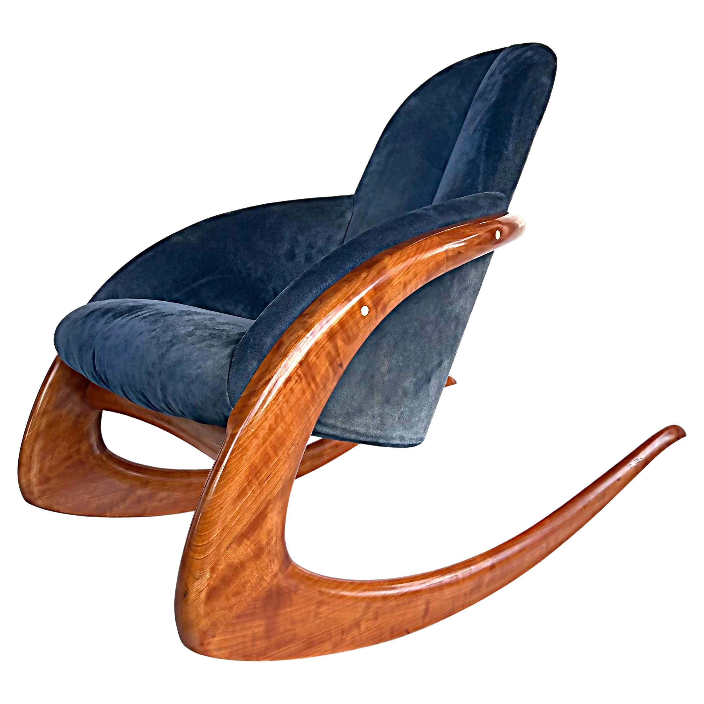 Wendell Castle Crescent Moon Wood and Suede Rocking Chair For Sale