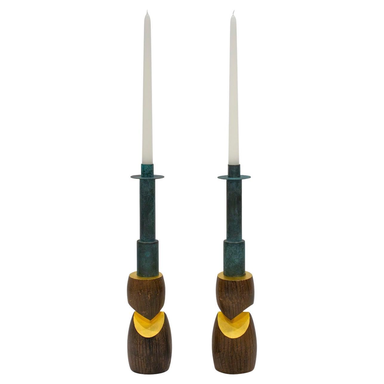 Rara coppia di portacandele Wendell Castle con foglia d'oro 1990 (firmata e datata) in vendita