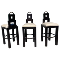 Wendell Castle Taburetes de bar geométricos de madera y bronce patinado, set de 3