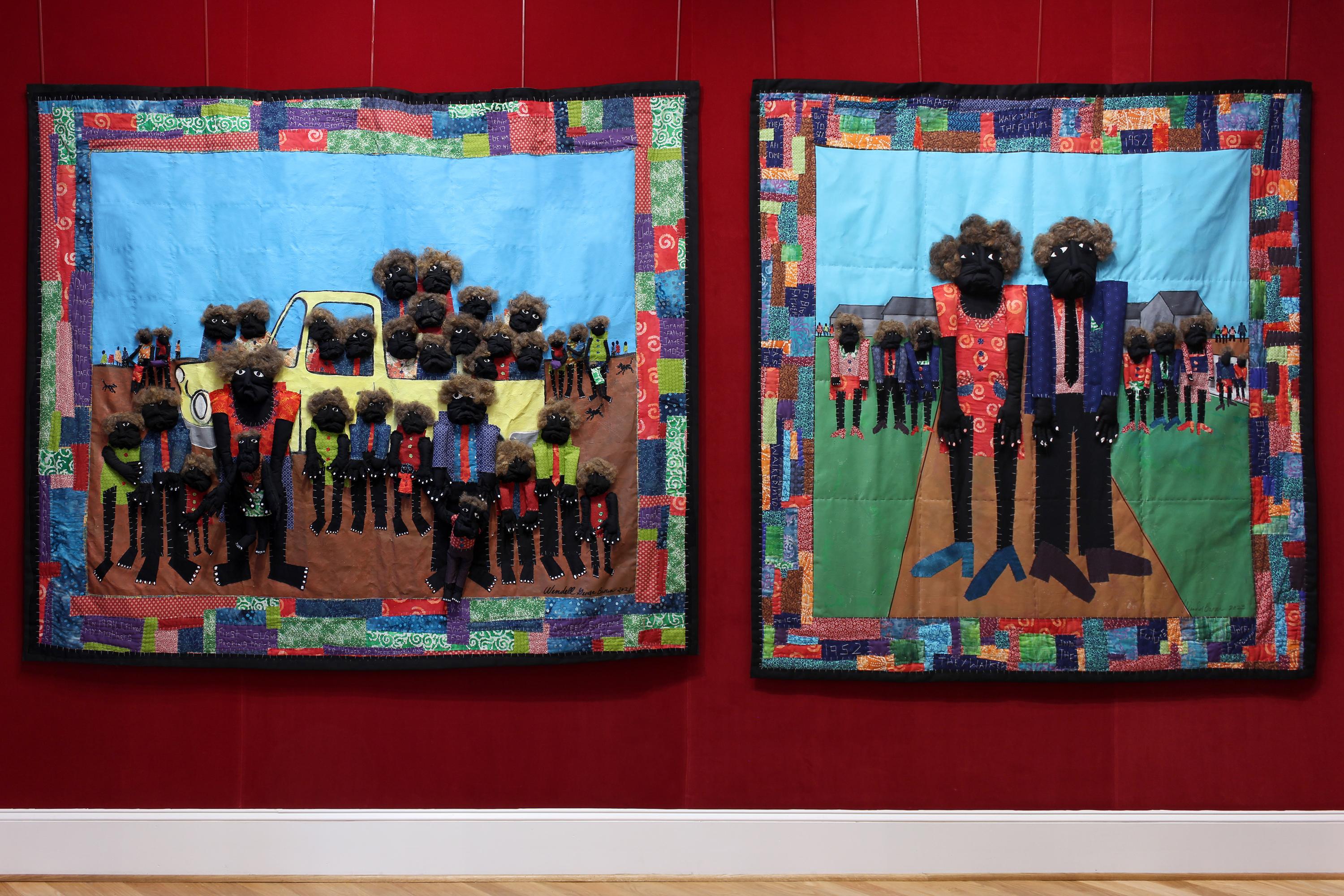 'The Joyous Farewell into the Future' - quilt - Negro Spirituals - figures - Black Figurative Sculpture by Wendell George Brown